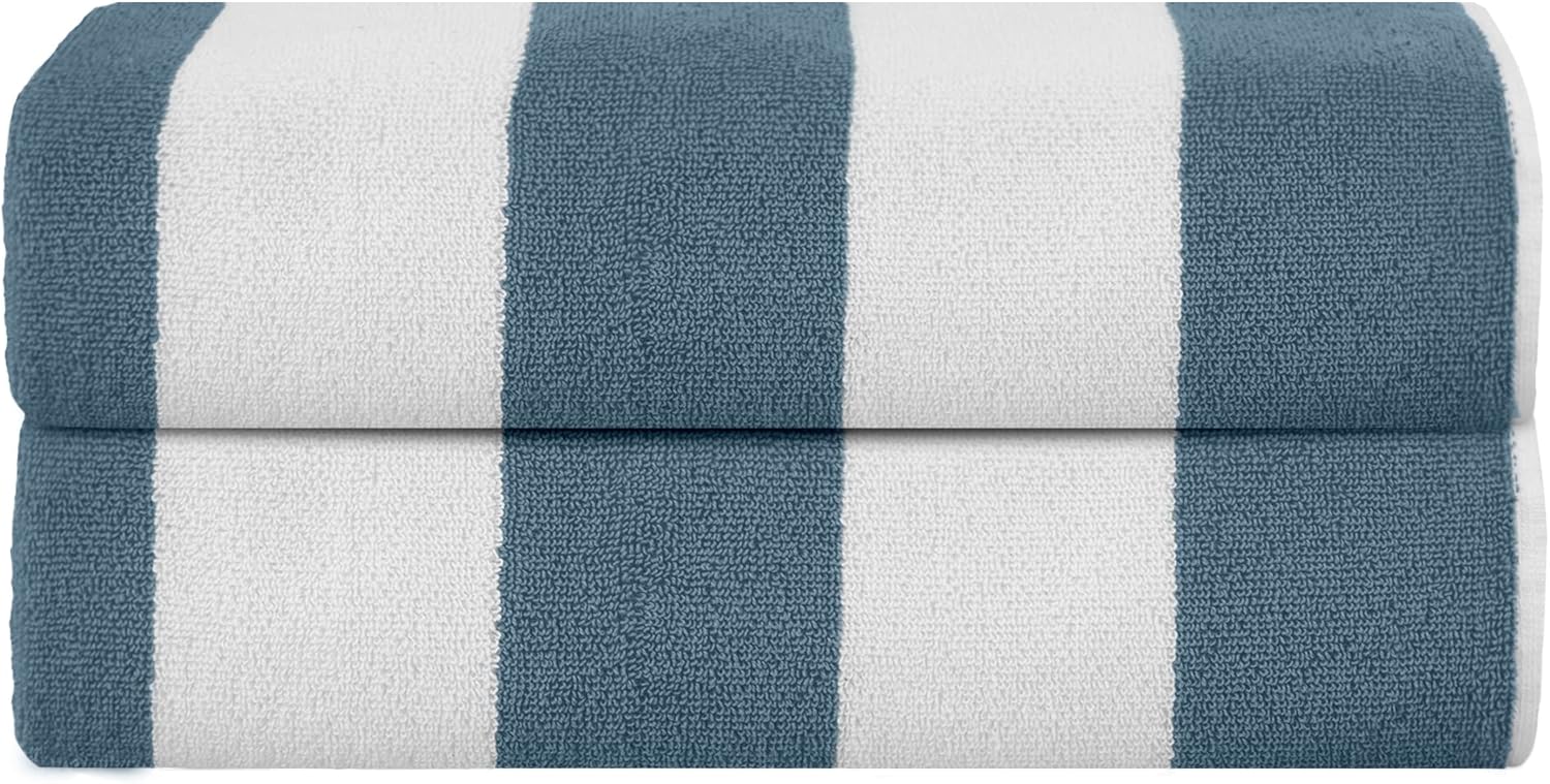 SweetNeedle Beach Towels for Adults Pack of 2 - Sea Glass Green Cabana Striped C...