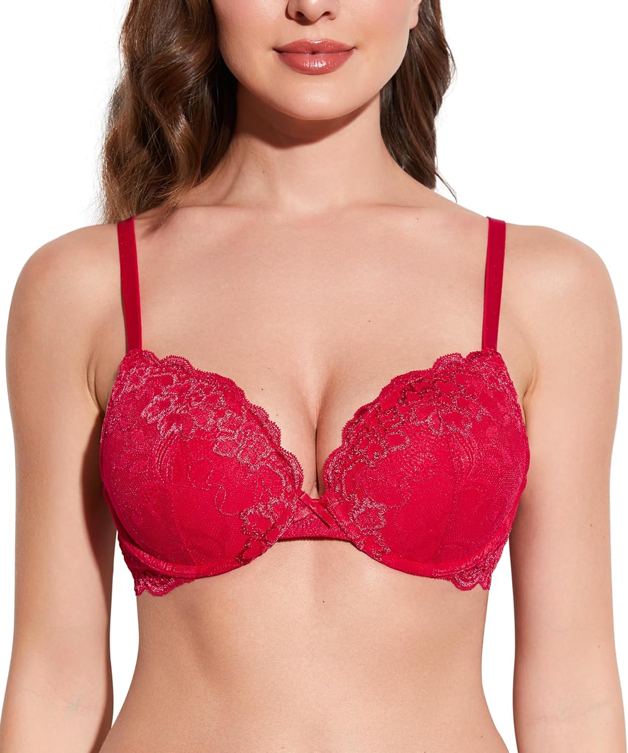 Deyllo Women's Push Up Lace Bra, Special Sexy Deep V Lift Up Bra, Innovative Und...