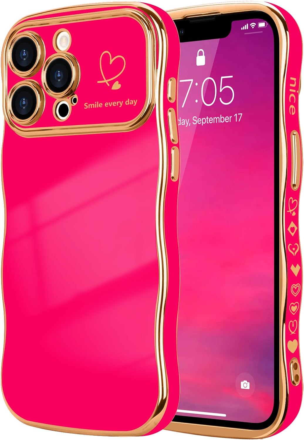 LCHULLE for iPhone 13 Pro Max Case for Women Girls,Cute Curly Wave Frame Shape L...