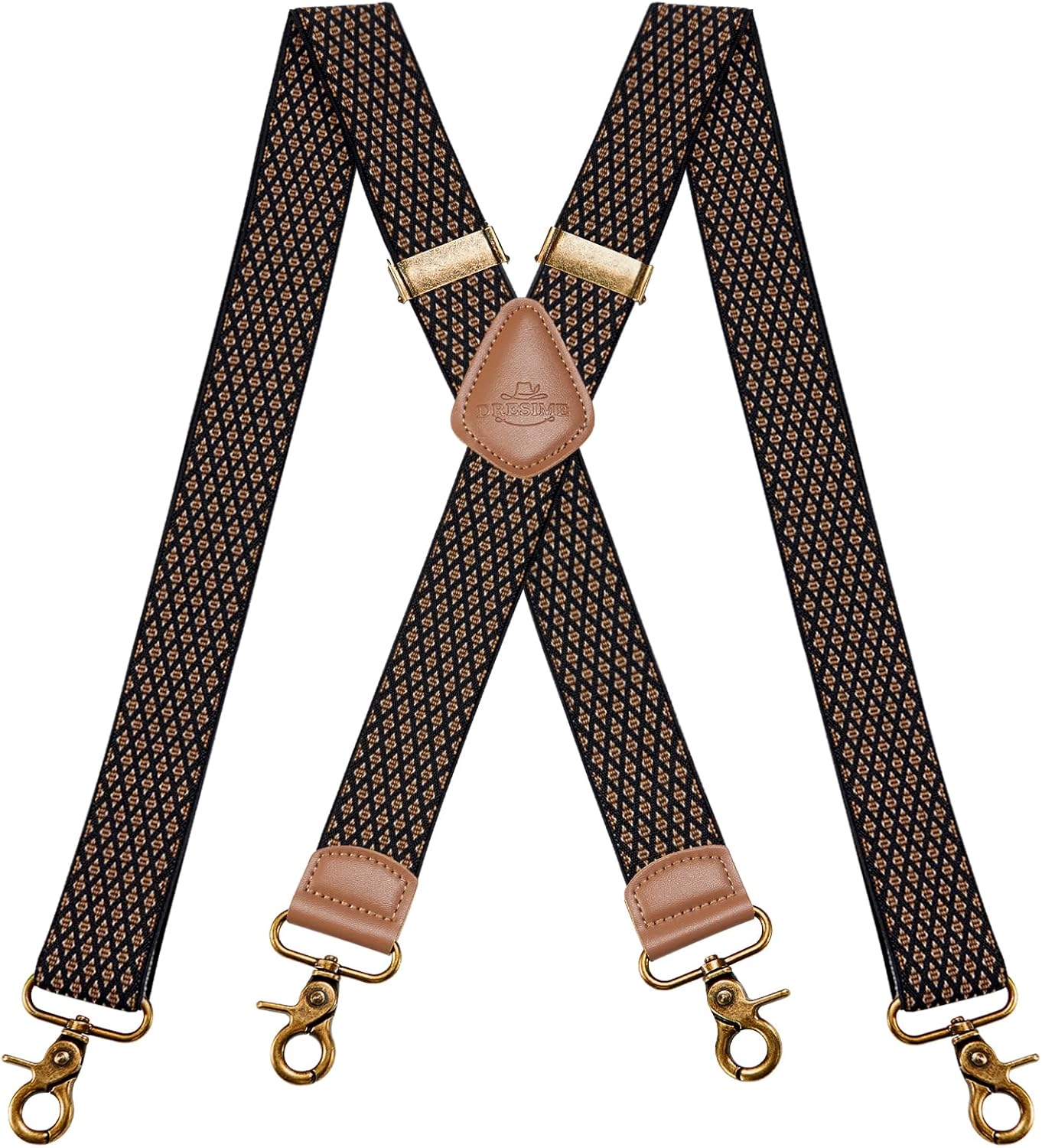 Dresime Mens Braces for Trousers with Strong 4 Hook-Clips, Vintage Suspenders Br...