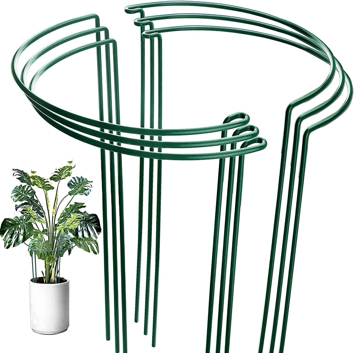 6PCS Plant Support Stake Cage Garden Peony Frame Green Half Round Rings Large St...