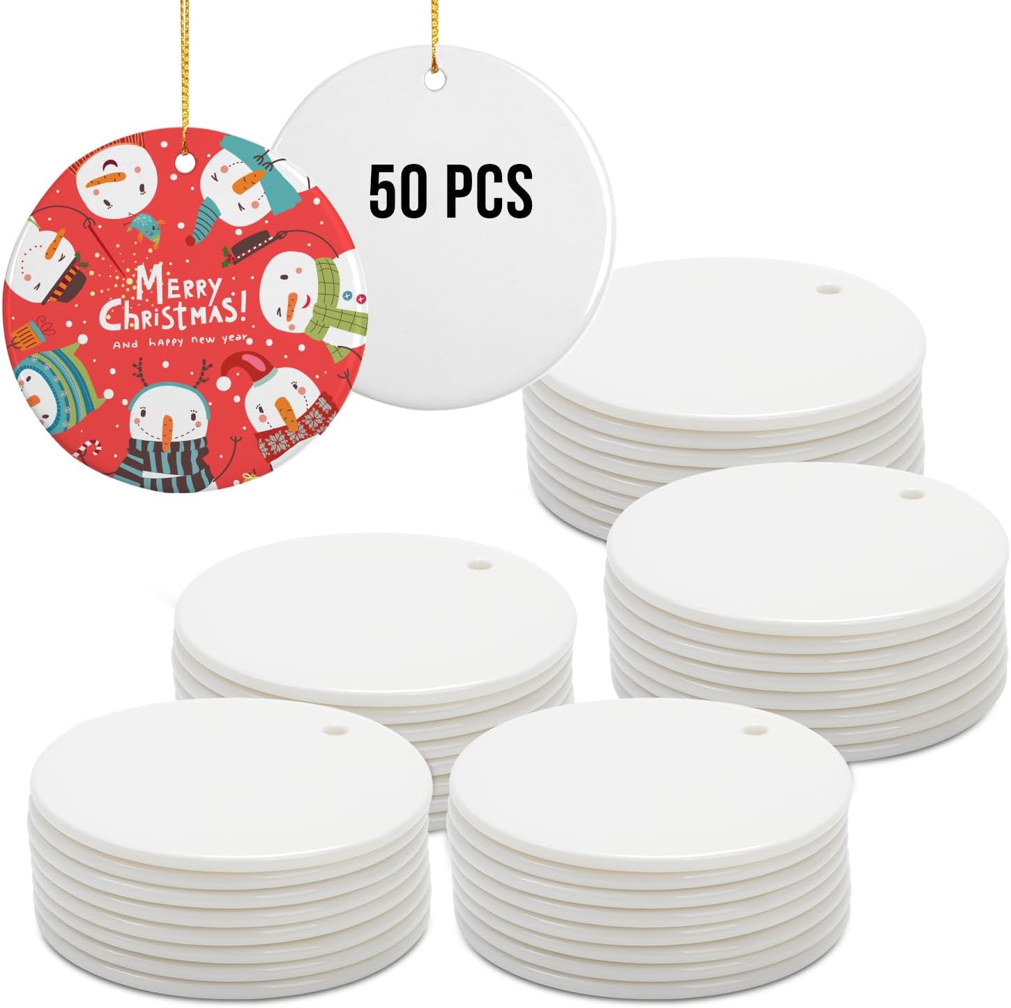 PYD Life 25 PCS Sublimation Ceramic Ornament, Special Ornament Bulk with Gold St...