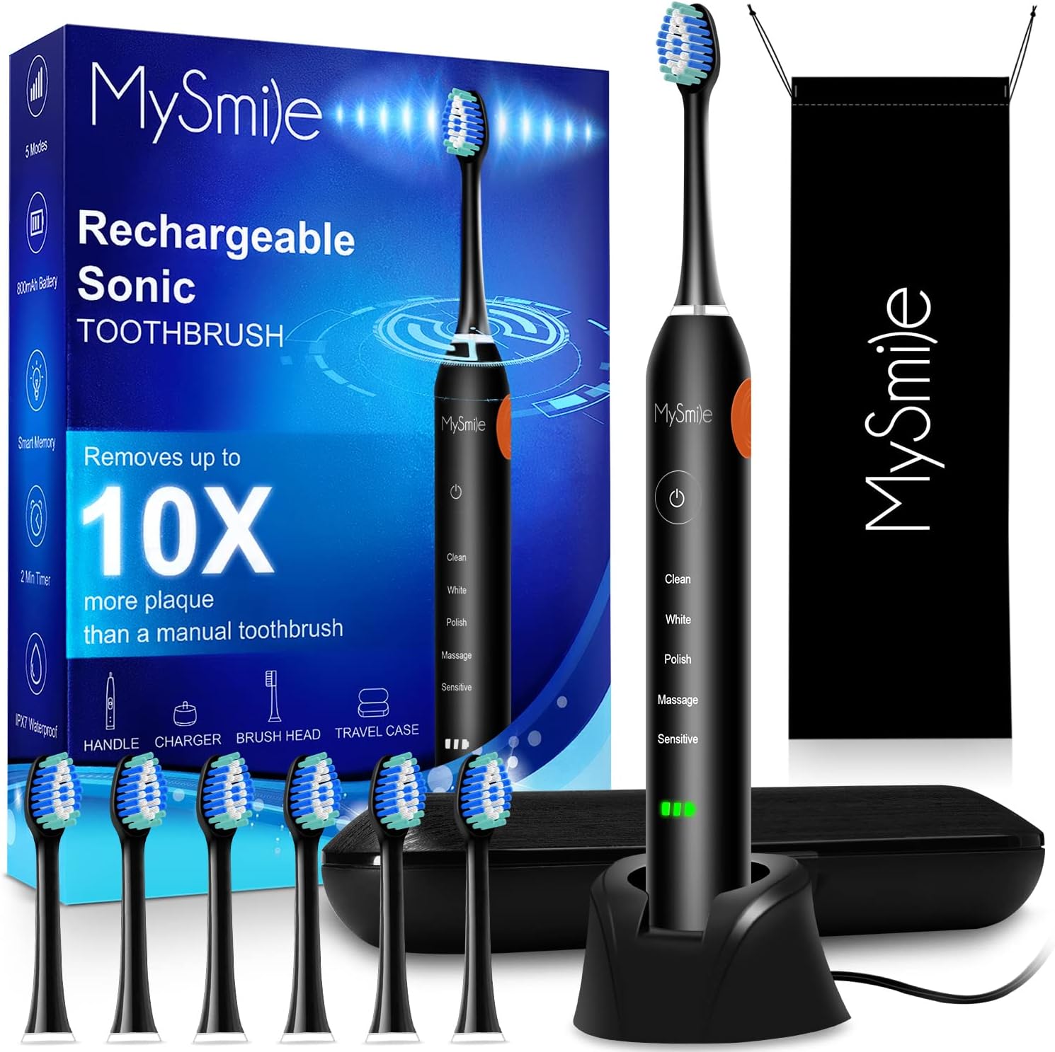 MySmile Electric Toothbrush for Adults, Rechargeable Sonic Electronic Toothbrush...
