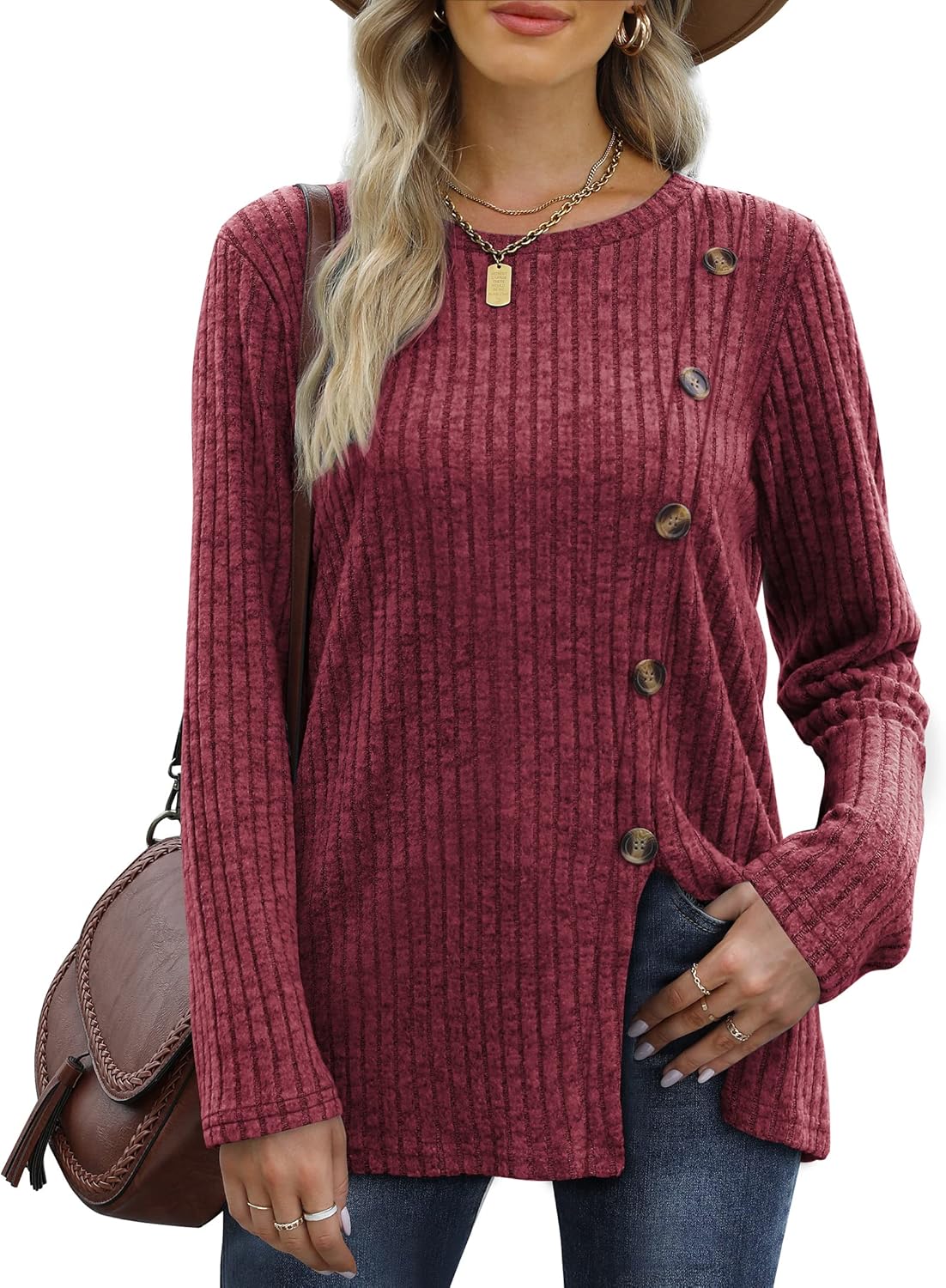 Aokosor Womens Long Sleeve Tops, Special Ladies Lightweight Jumper, Unique Butto...
