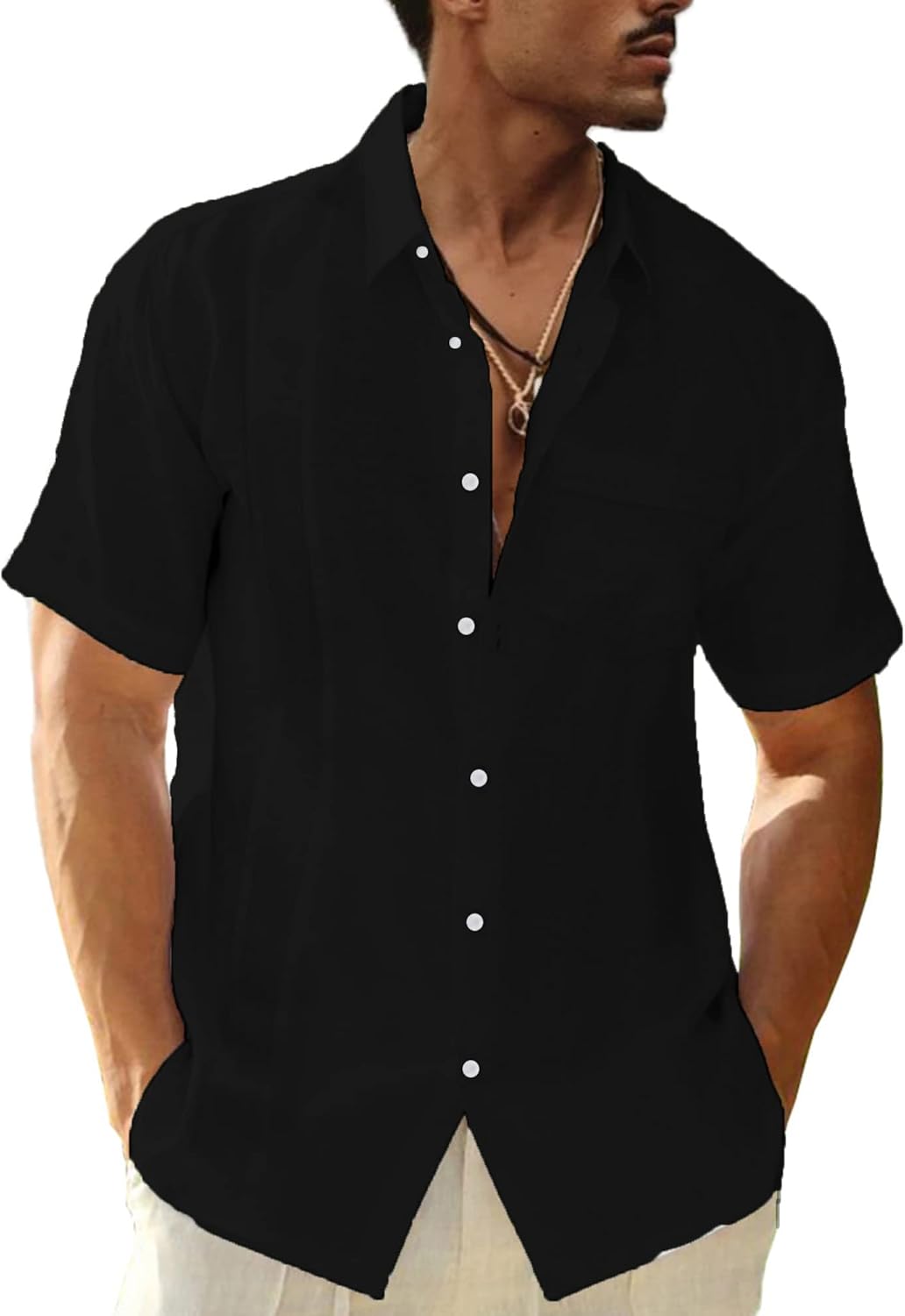LVCBL Men's Linen Shirt, Special Summer Shirt for Casual Look, Innovative Regula...