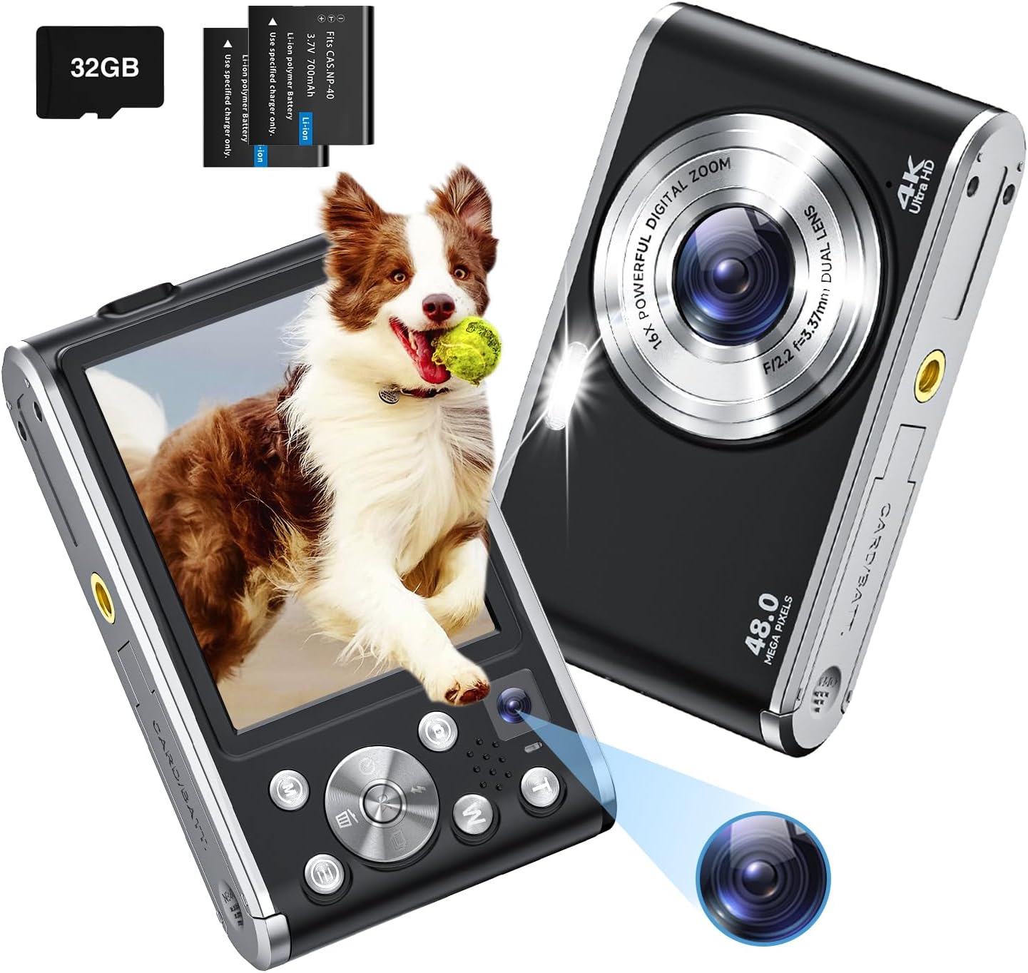 Digital Camera,4K Autofocus Compact Camera with 32G SD Card and Dual Camera,HD 4...