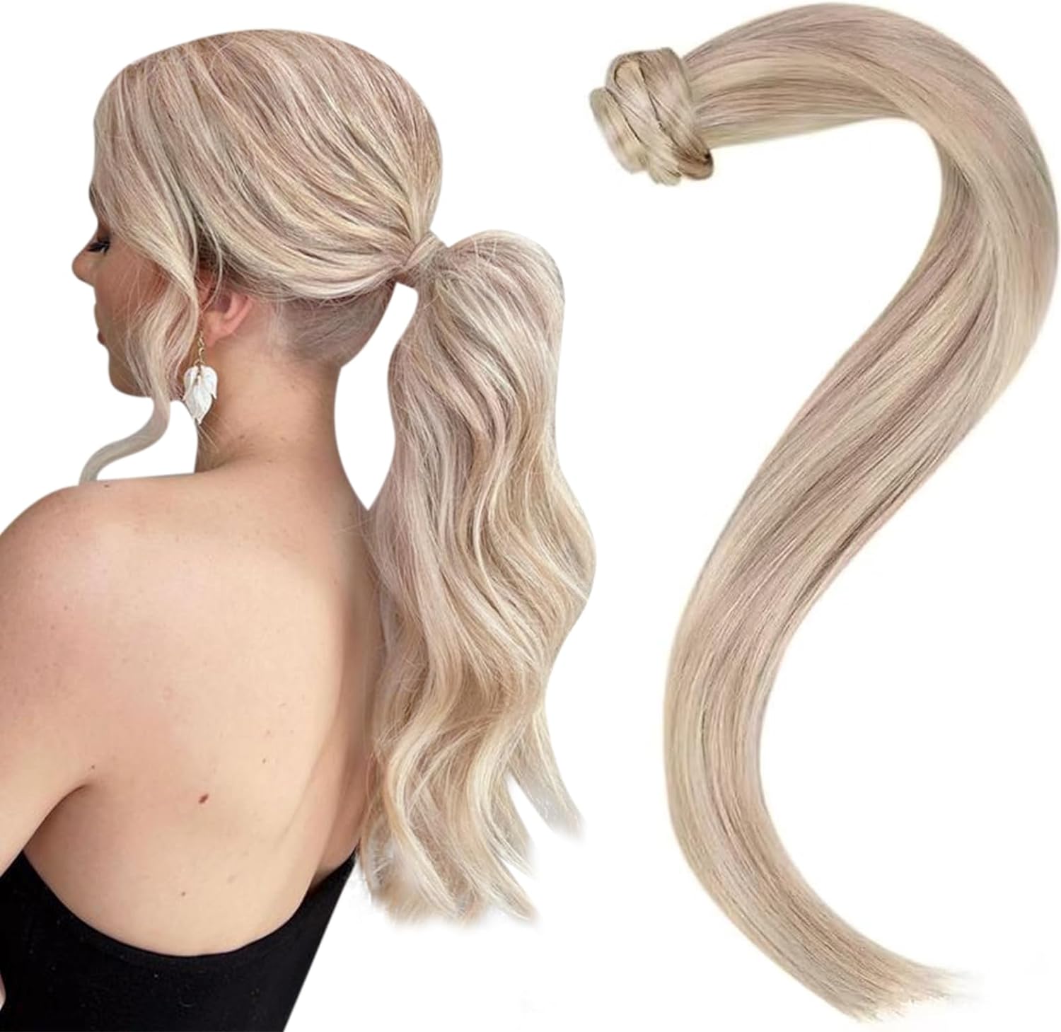Easyouth Blonde Ponytail Human Hair Extensions Highlight Blonde Ponytail Hair 18...