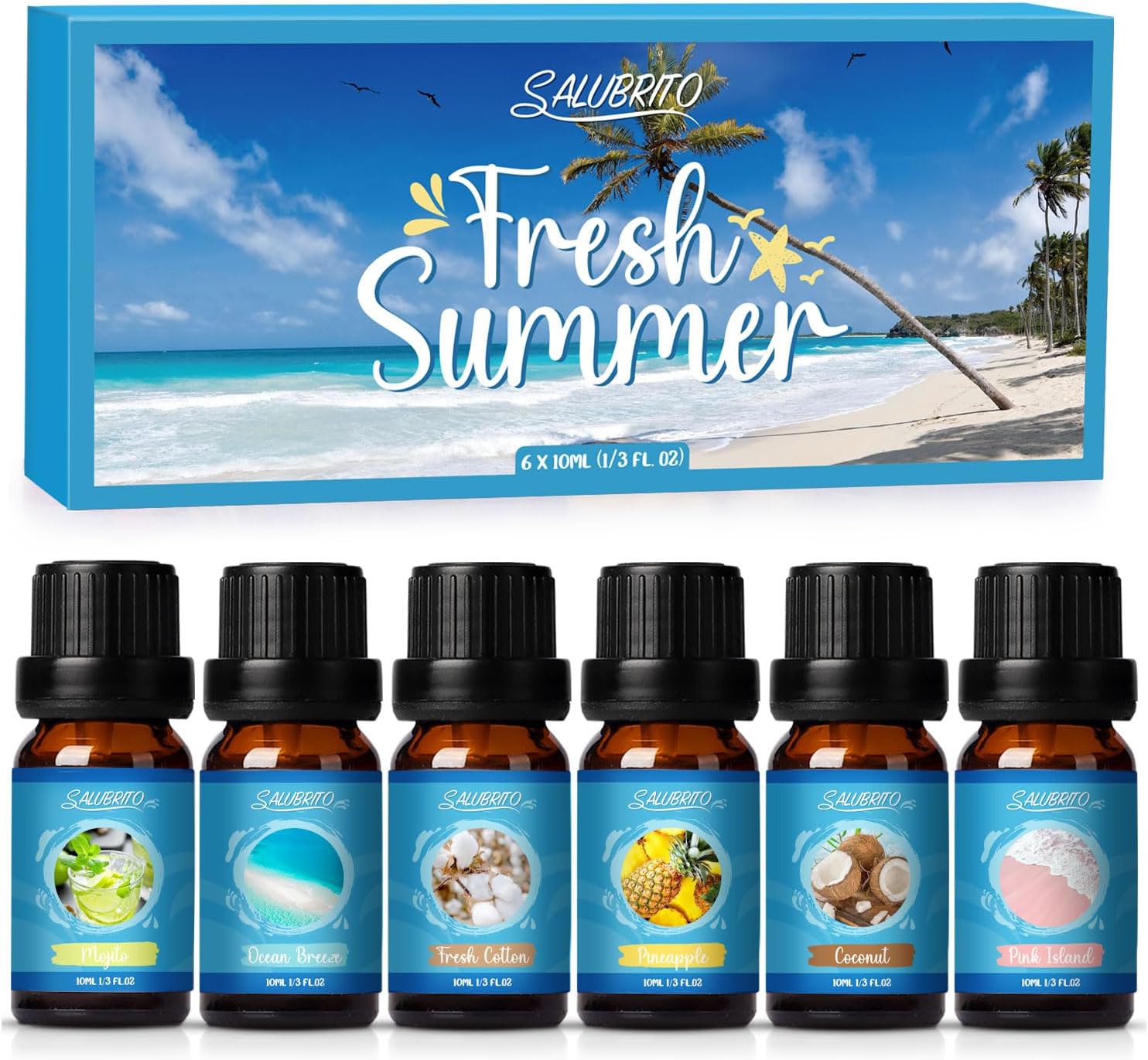 SALUBRITO Summer Essential Oils Set, Premium Fragrance Oils for Diffuser, Scente...