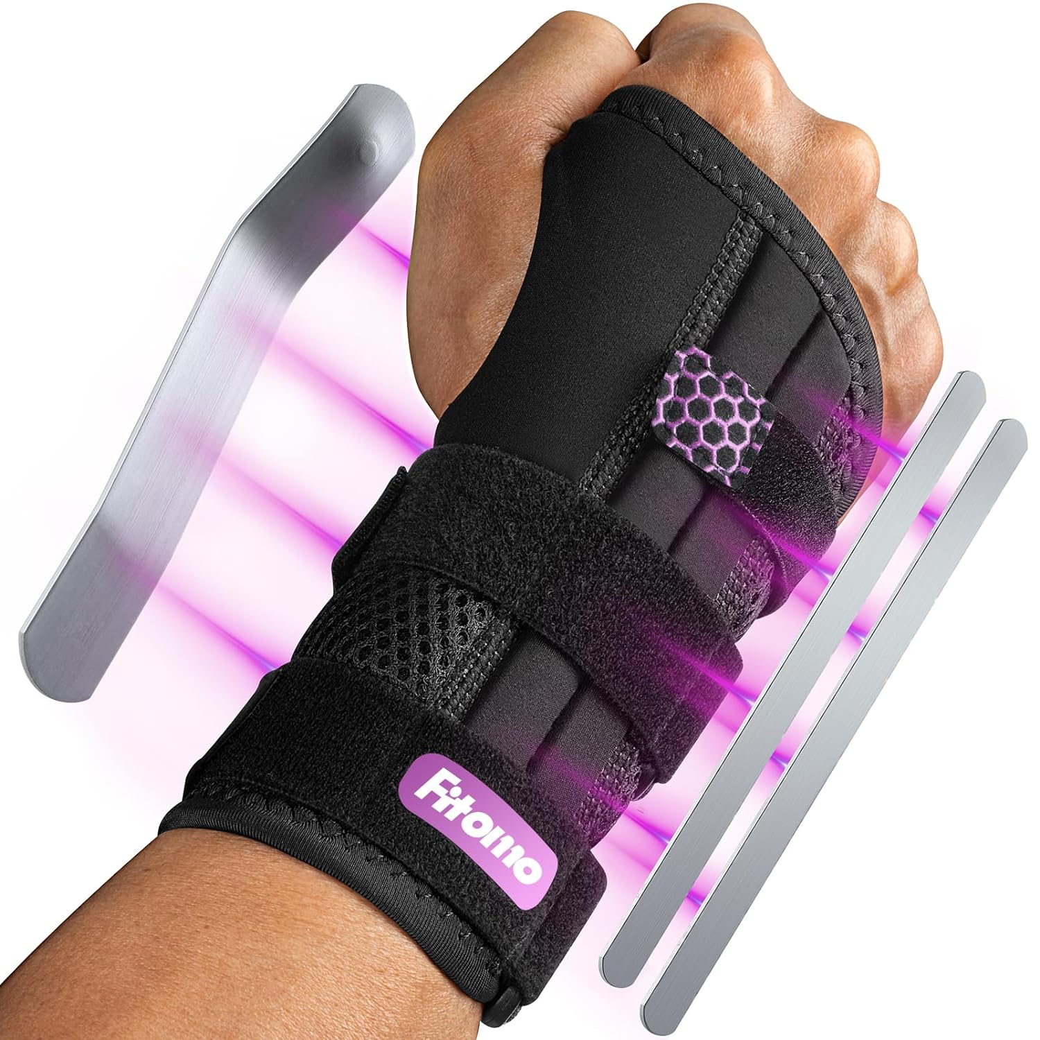 Fitomo Wrist Support with 3 Metal Splints and Soft Thumb Opening, Wrist Splint f...