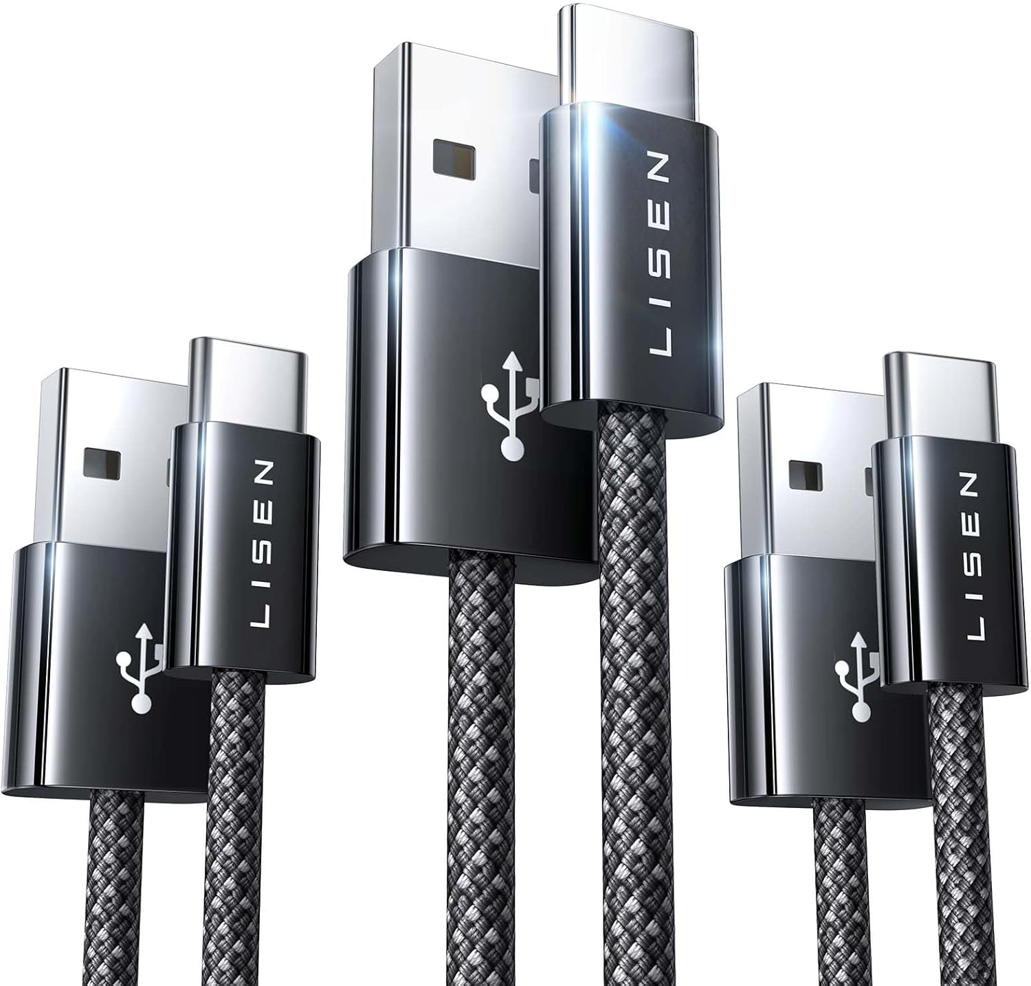 LISEN USB to USB C Cable, 3 Pack [1M+2M+2M] USB C Fast Charger Cable, 3.2A Fast...