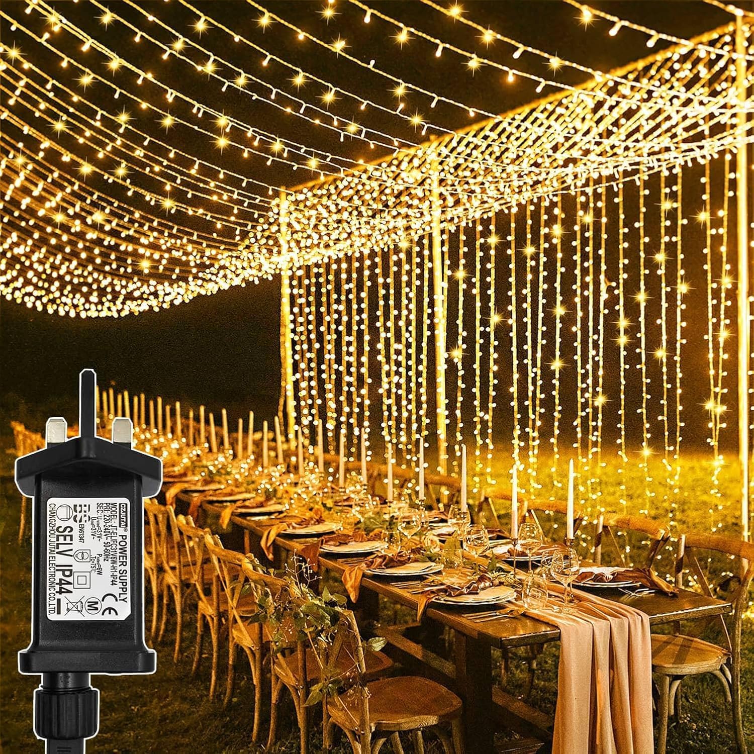 yowin Curtain Lights 600 LED 6m x 3m Christmas Window Lights, 8 Modes Plug in Cu...