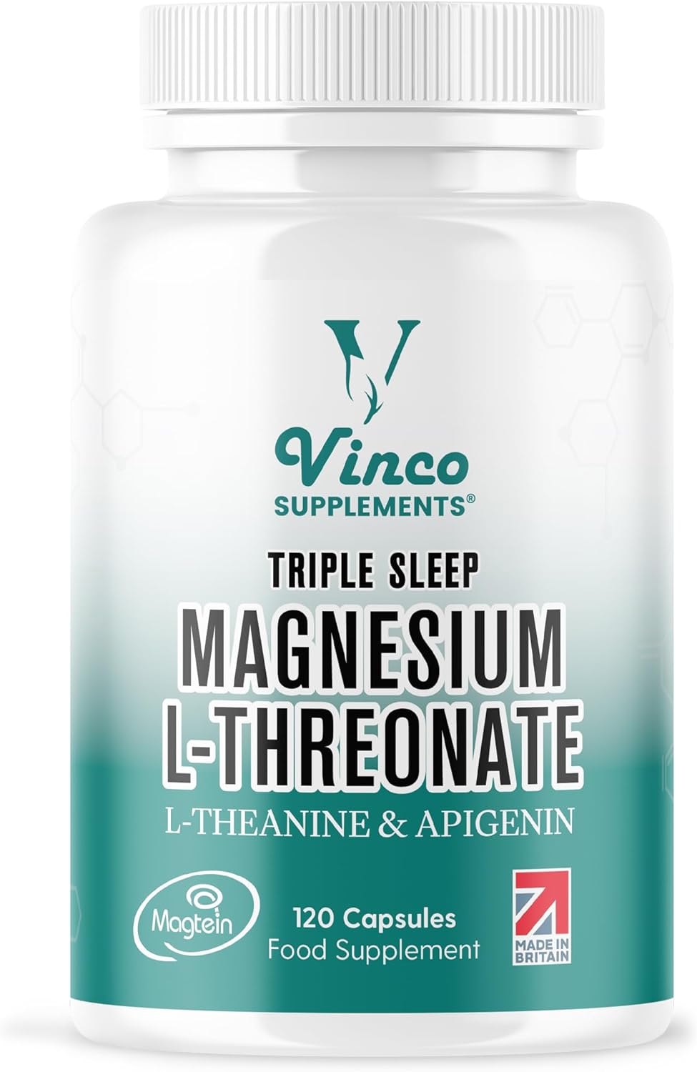 Vinco Triple Magnesium L-Threonate with L-Theanine & Apigenin – 120 Capsules - 3...