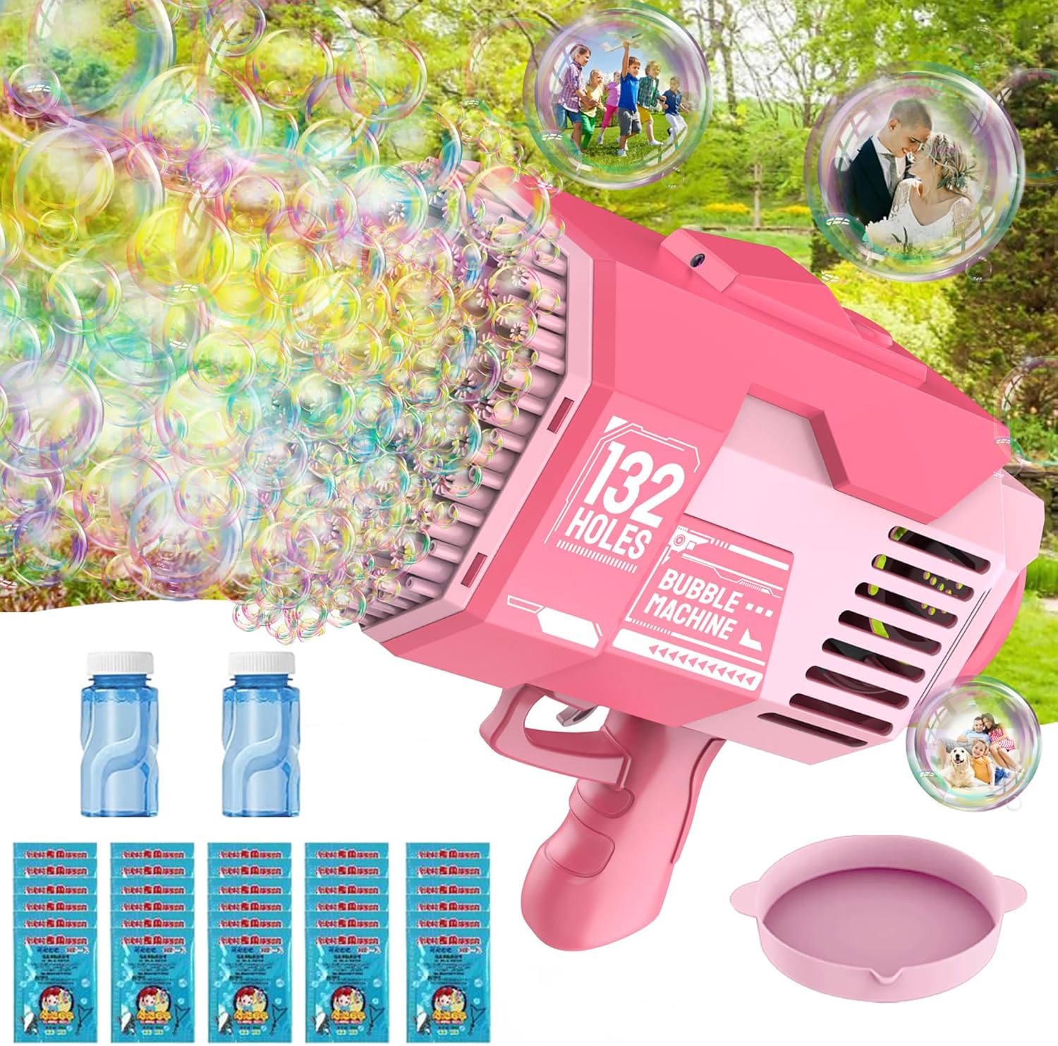 Bubble Gun,132 Hole Bubble Gun, Bazooka Bubble Gun with 2 Bottles of Bubble Liqu...