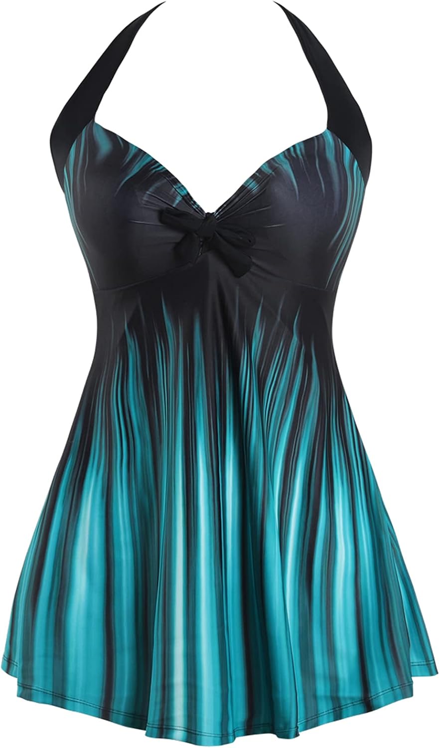 Sixyotie Women's Plus Size Swimsuit One Piece Swim Dress with Skirt Tummy Contro...