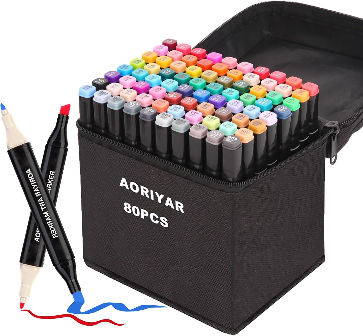 Aoriyar 80 Colours Dual Tip Twin Alcohol Marker Pens Set - Permanent Graphic Mar...