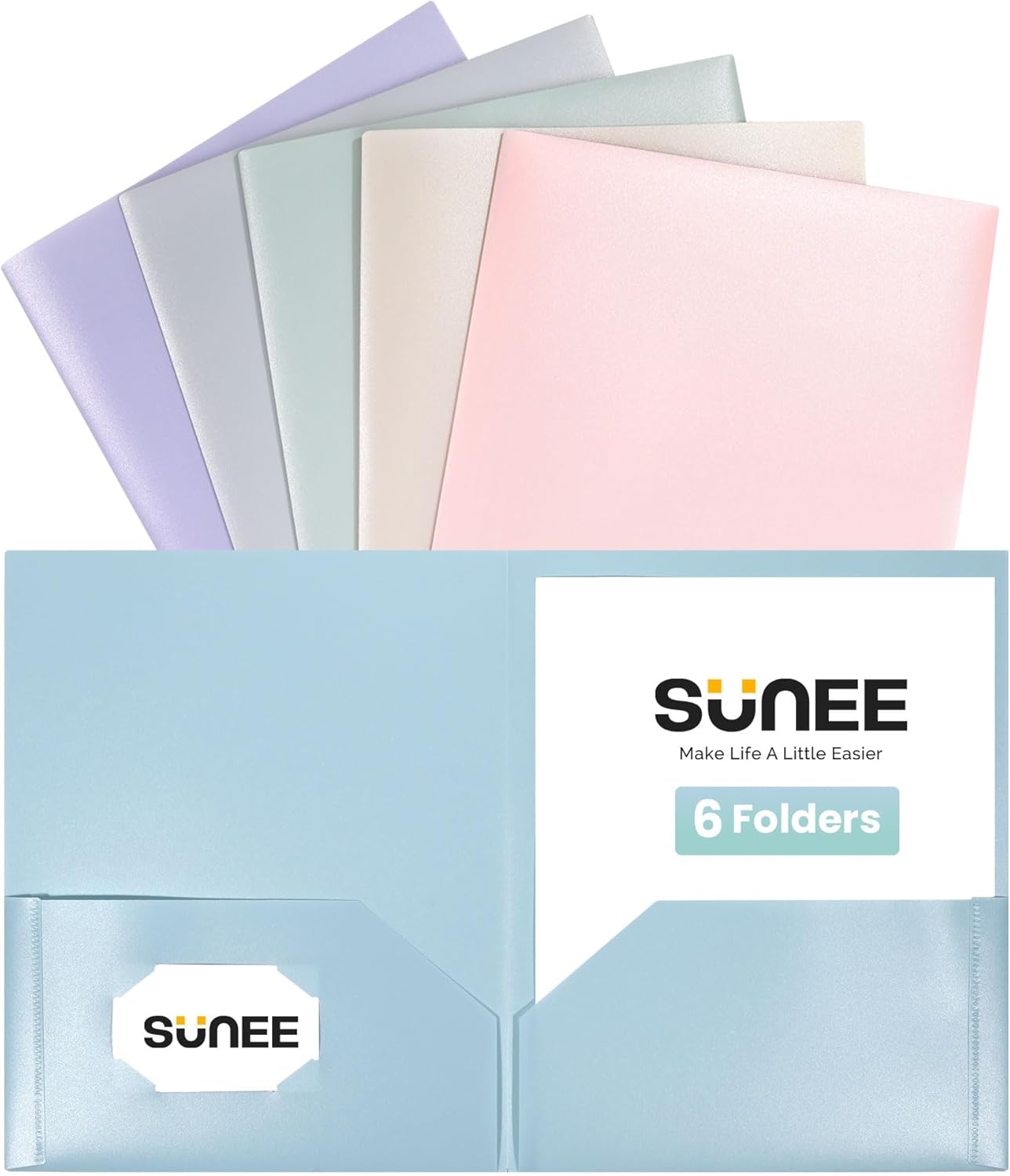 SUNEE Folders with Pockets (6 Pack), Special Plastic Folders with Pockets, High-...