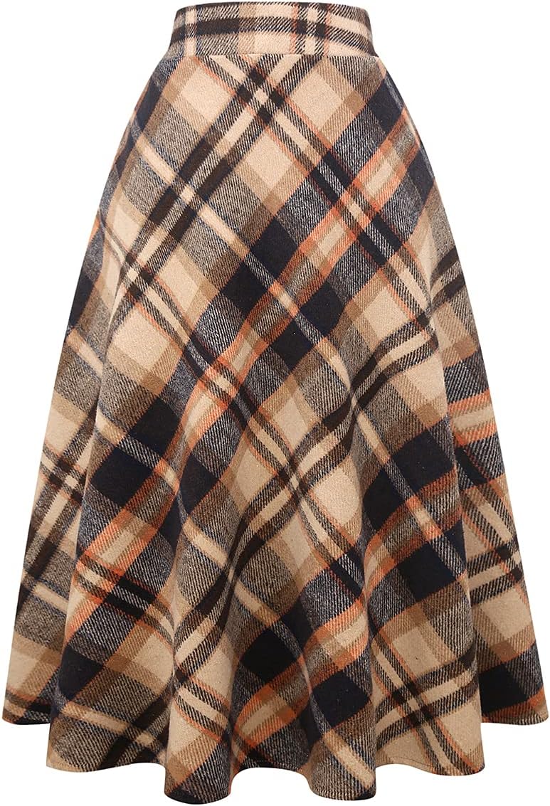 IDEALSANXUN Womens Plaid Wool Skirts, Special Elas...