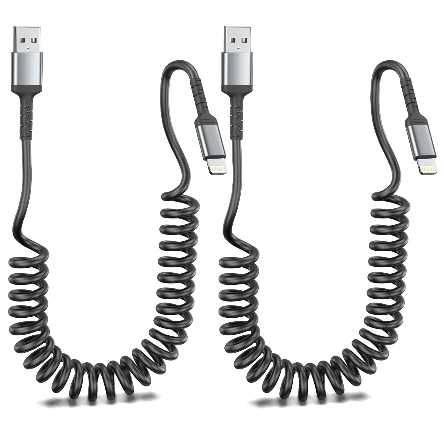 ULIFTUS Coiled Lightning Cable 2Pack, Spiral Apple Carplay Cable & Data Sync, Sh...