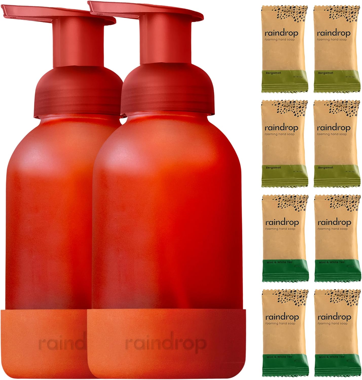 Raindrop Sustainable Hand Soap Starter Pack, 2x Reusable Foaming Glass Dispenser...