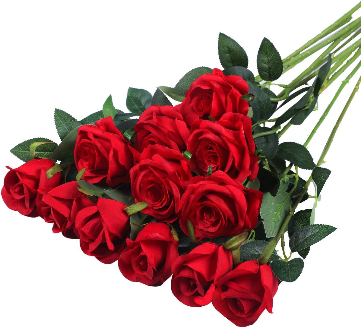 Hawesome 12PCS Artificial Silk Flowers Realistic Roses Bouquet Long Stem for Hom...