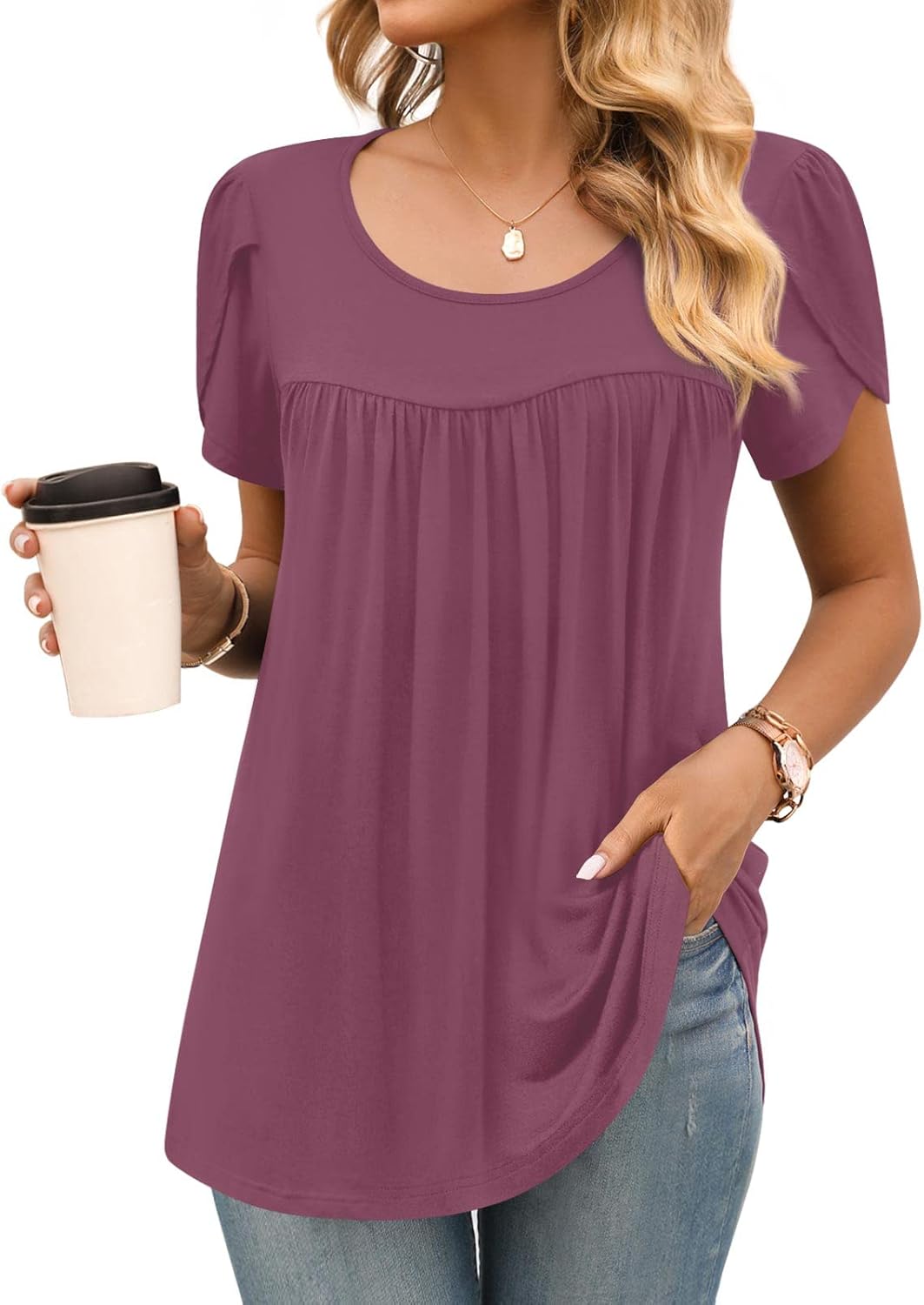 Anymiss 2024 Womens Summer Tunic, Special Casual Dressy Short Sleeve Blouse, Inn...