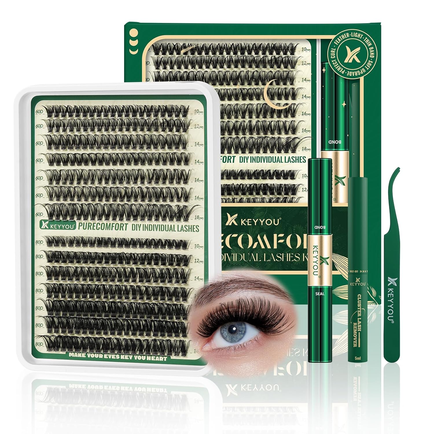 DIY Lash Extension Kit 280pcs Soft Lash Clusters 60D+80D D Curl Easy to Apply wi...