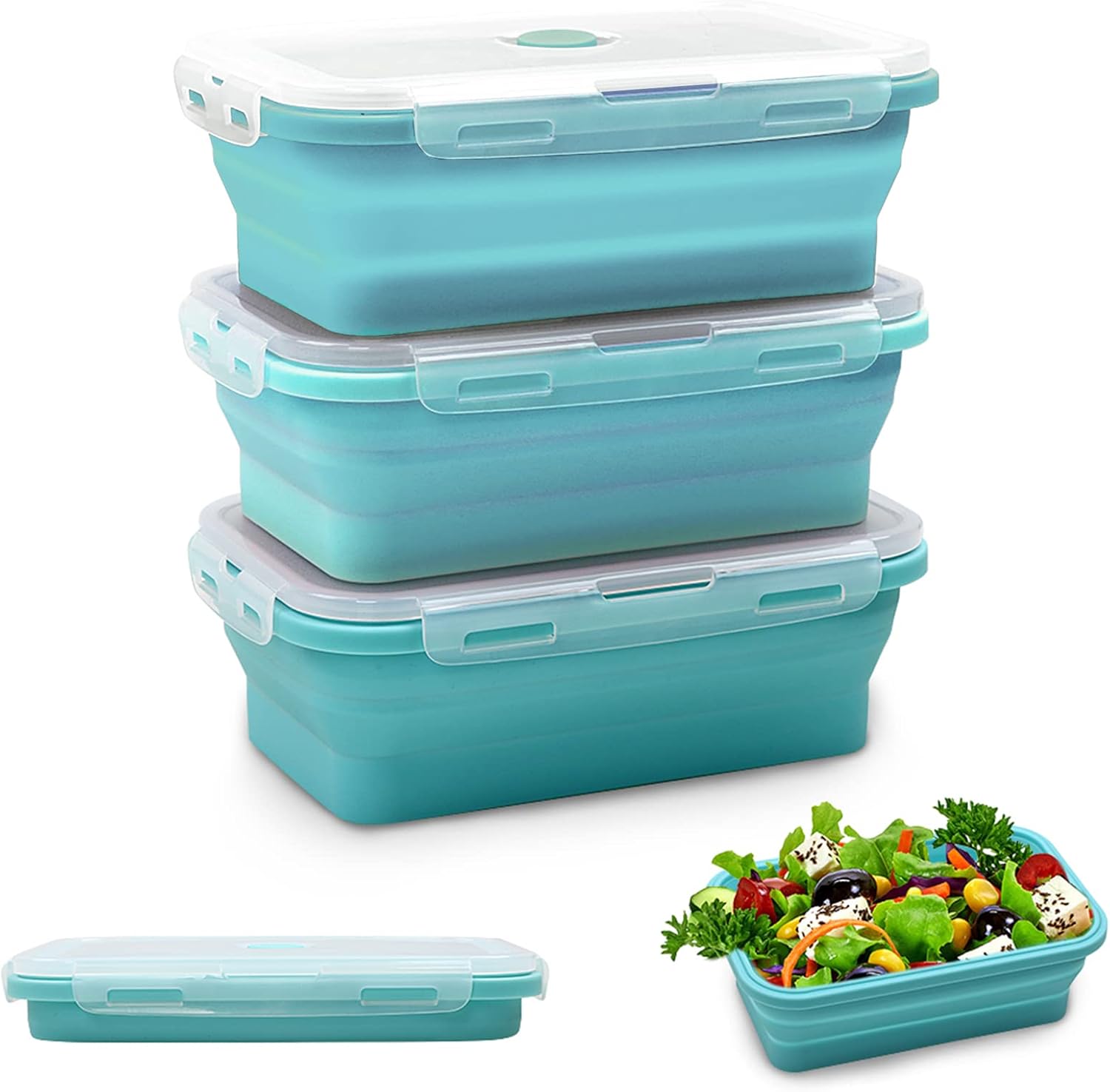 Alimat PluS Silicone Food Storage Containers, 3 Pack Set 40oz/1200ml Collapsible...