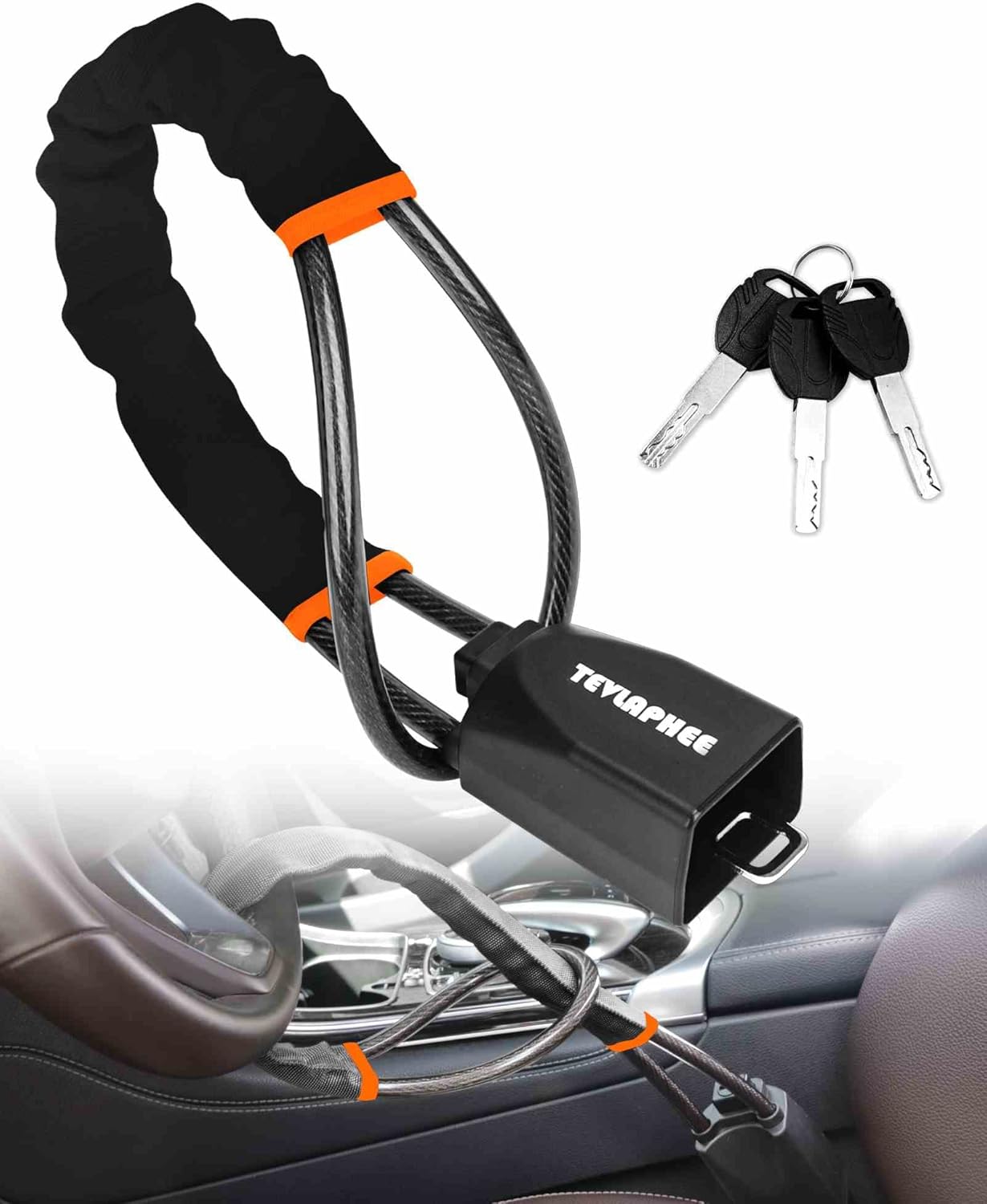 Tevlaphee Steering Wheel Lock Seat Belt Universal Anti Theft Car Device Preventi...