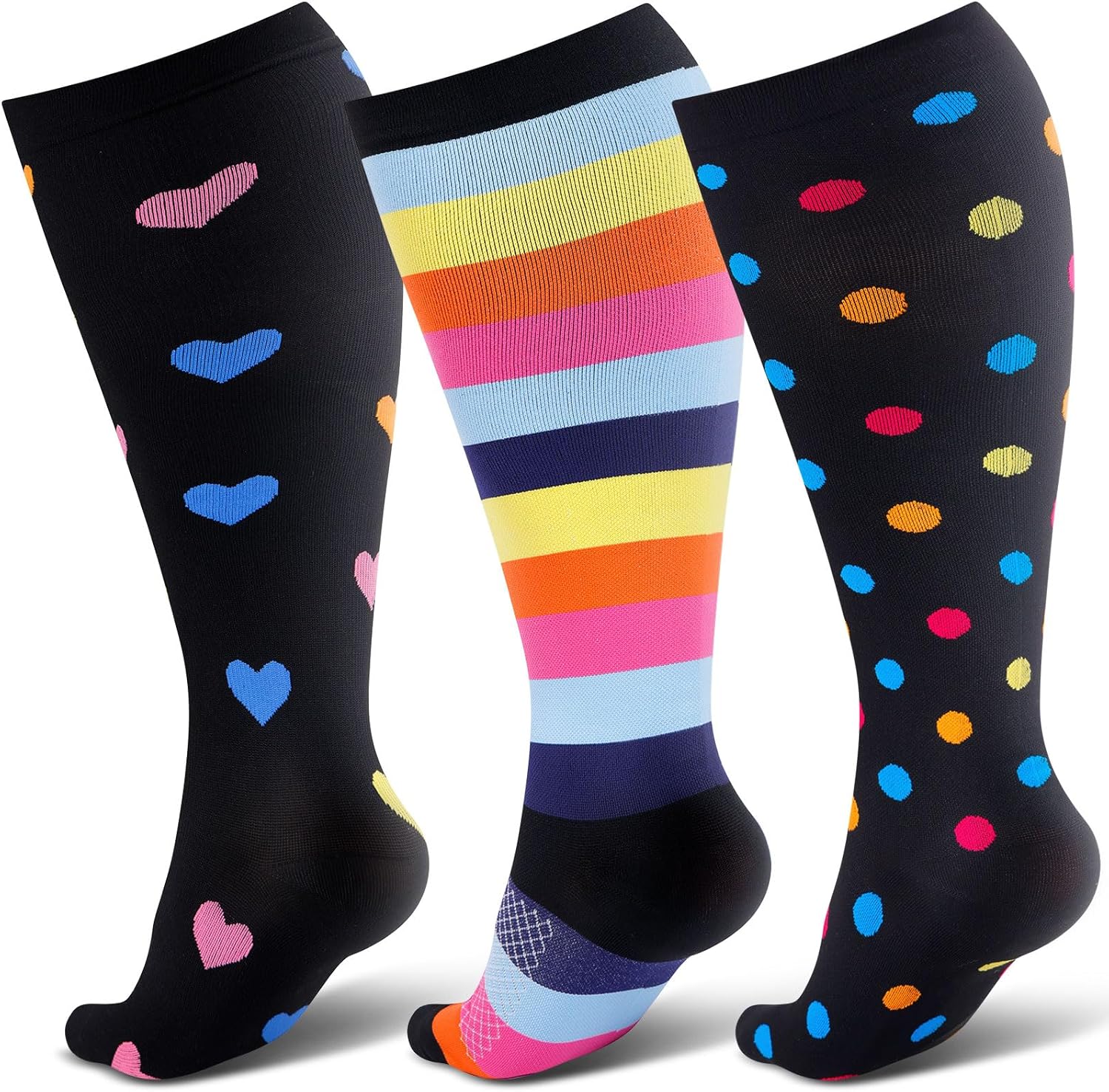 Plus Size Compression Socks for Women Men 3 Pairs Wide Calf Knee High Support fo...