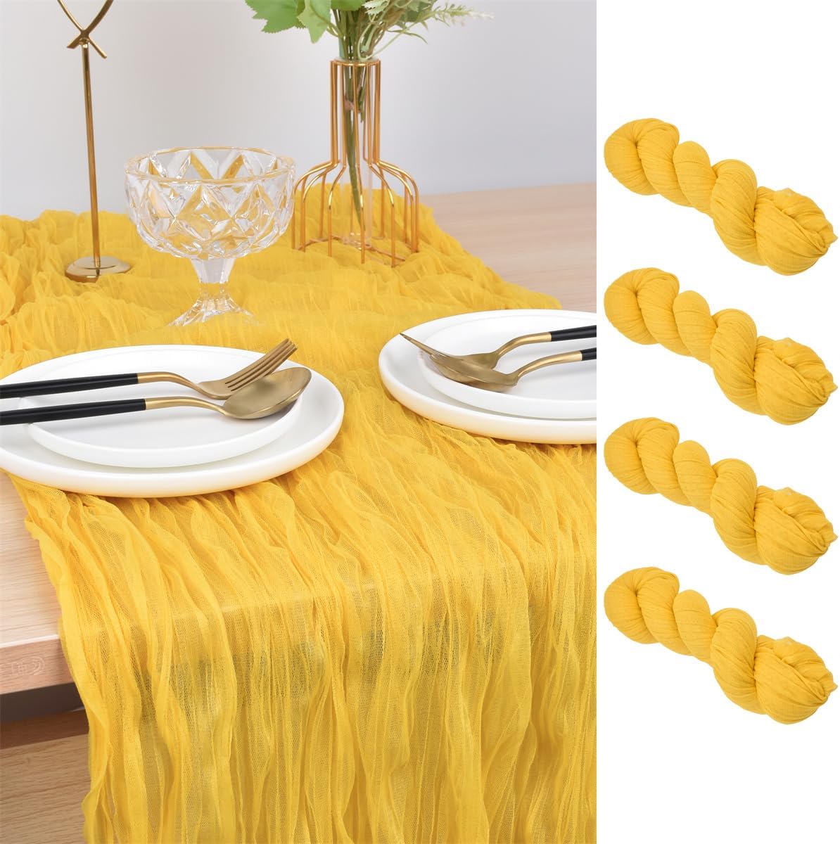 Joanlody Yellow Cheesecloth Table Runner, Special Rustic Gauze Table Runner for...