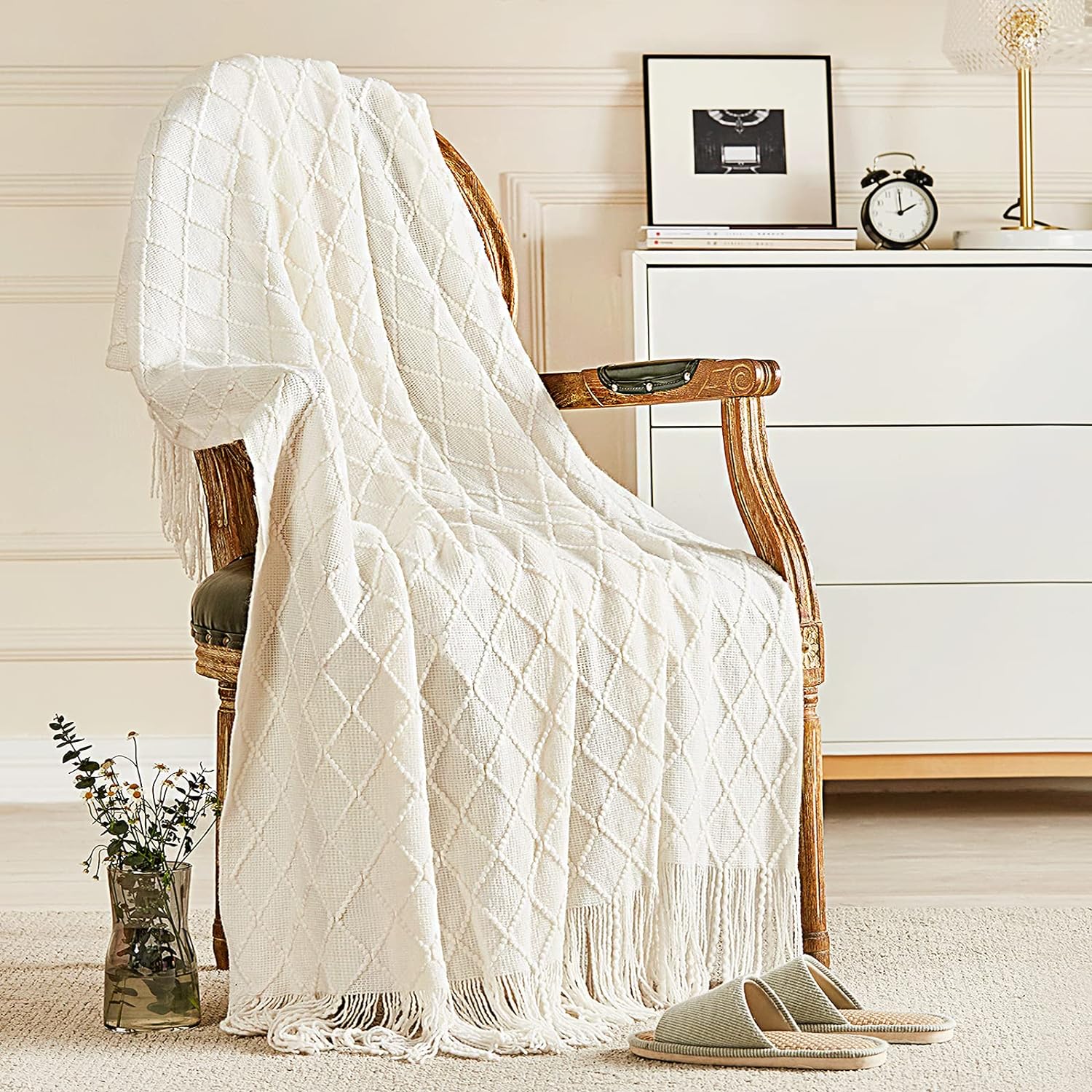 inhand Knitted Throw Blankets for Couch and Bed, Soft Cozy Knit Blanket with Tas...