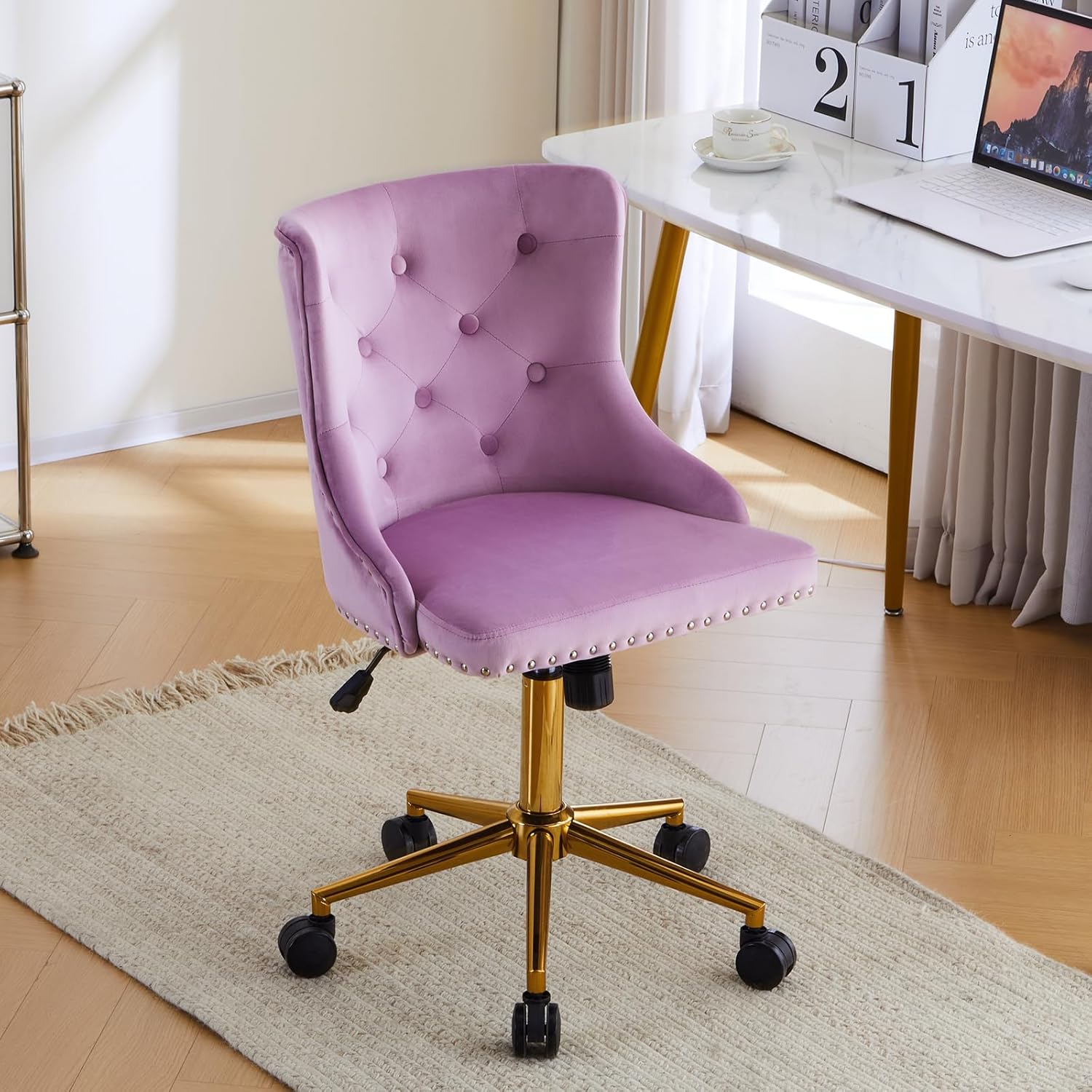 VINGLI Mauve Purple Armless Home Office Desk Chair, Special Office Chair with Go...