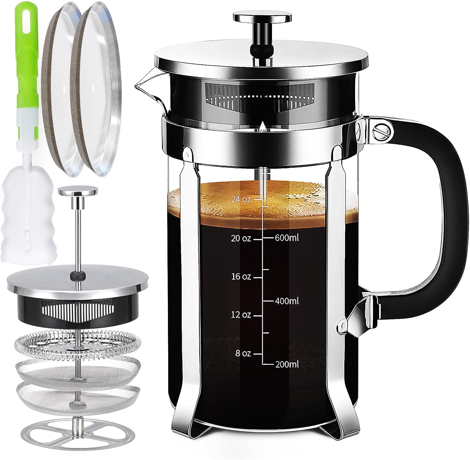 French Press Coffee Maker 304 Stainless Steel Coffee Press,with 4 Filters System...