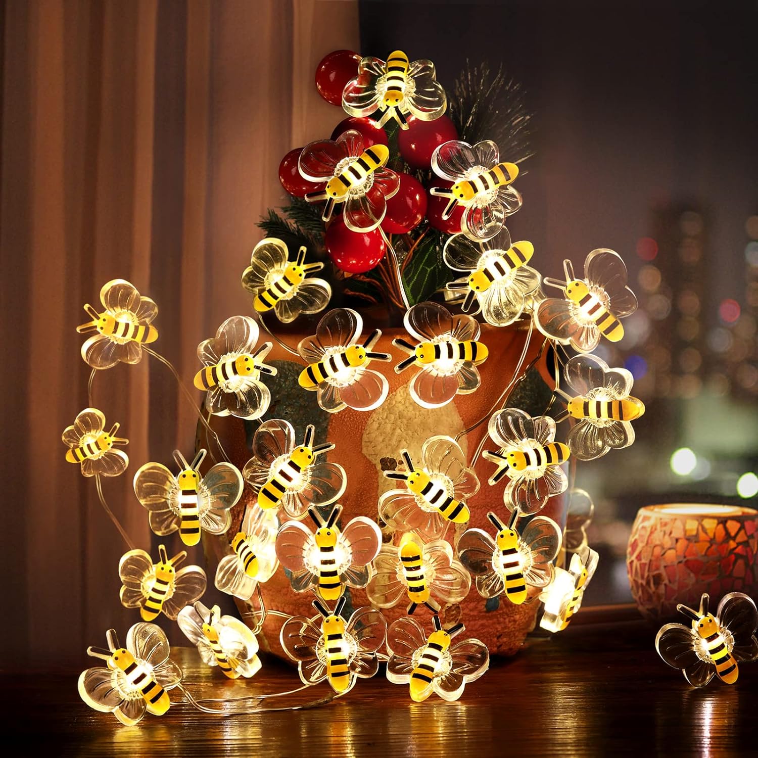Coquimbo Bee Lights Decor, 10ft 30 LED Cute Battery Operated Bee String Fairy Li...