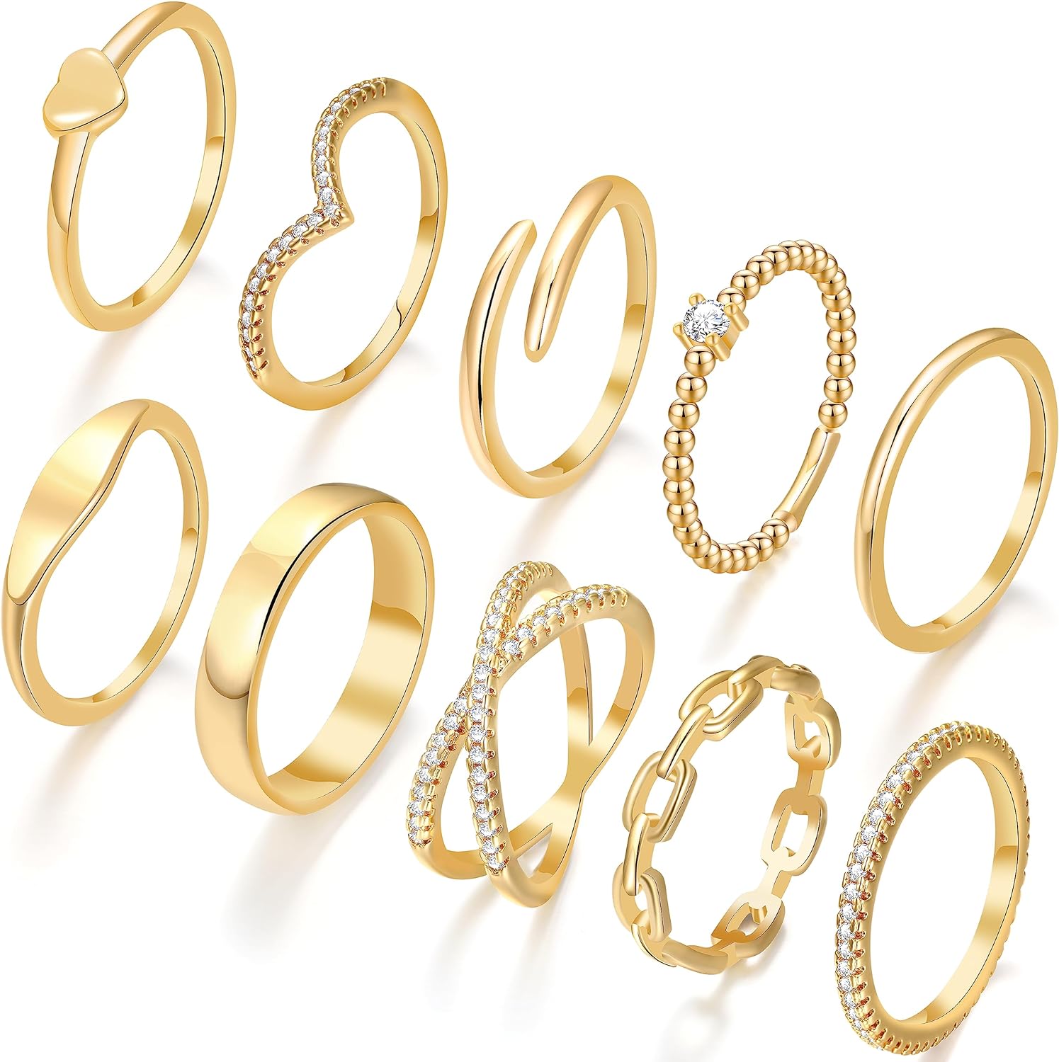 Dainty 14K Gold Rings, Special Rings with Open Twist Simulated Diamond Criss Cro...