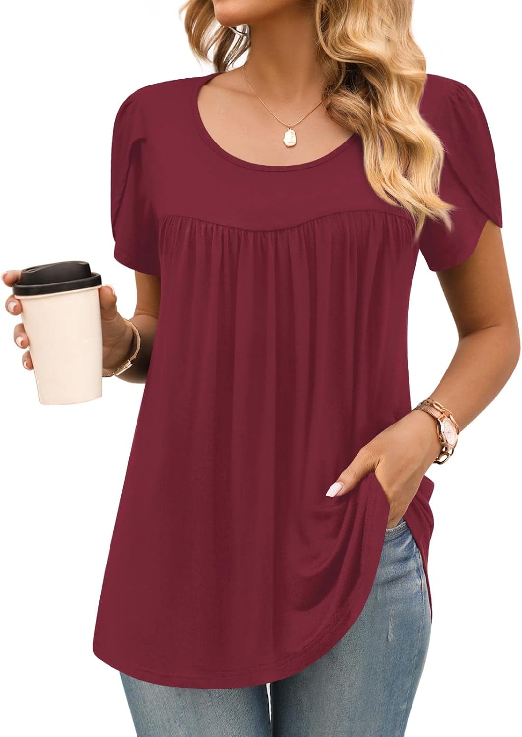Anymiss 2024 Womens Summer Tunic Tops, Special Casual Dressy Blouse, Unique Shor...
