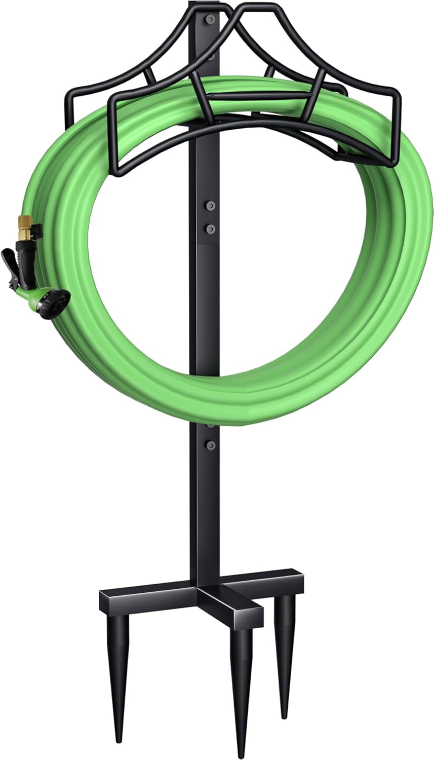 Garbuildman Garden Hose Holder Stand- Outdoor Water Pipe Metal Reel Rack, Shiny...