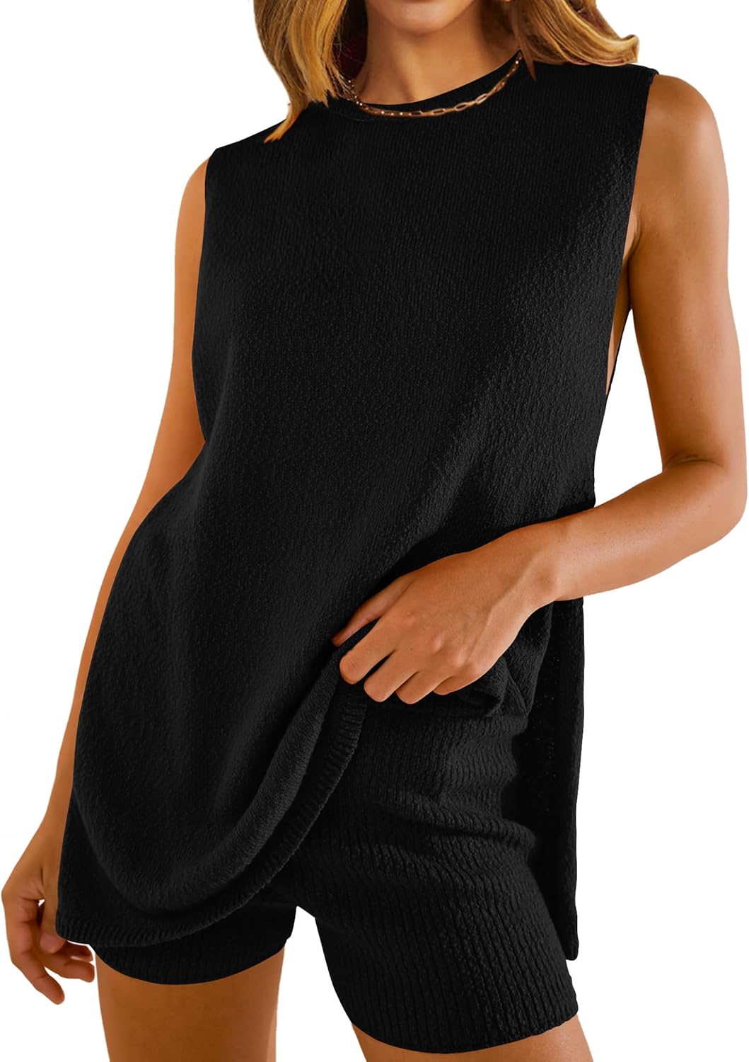 NENONA Women's Summer Sleeveless Sweater Sets, Special Knit Tunic Tops and Short...