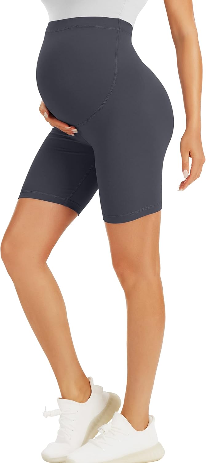 BONVIGOR Maternity Shorts, Special Over The Belly Biker Workout Shorts, Innovati...