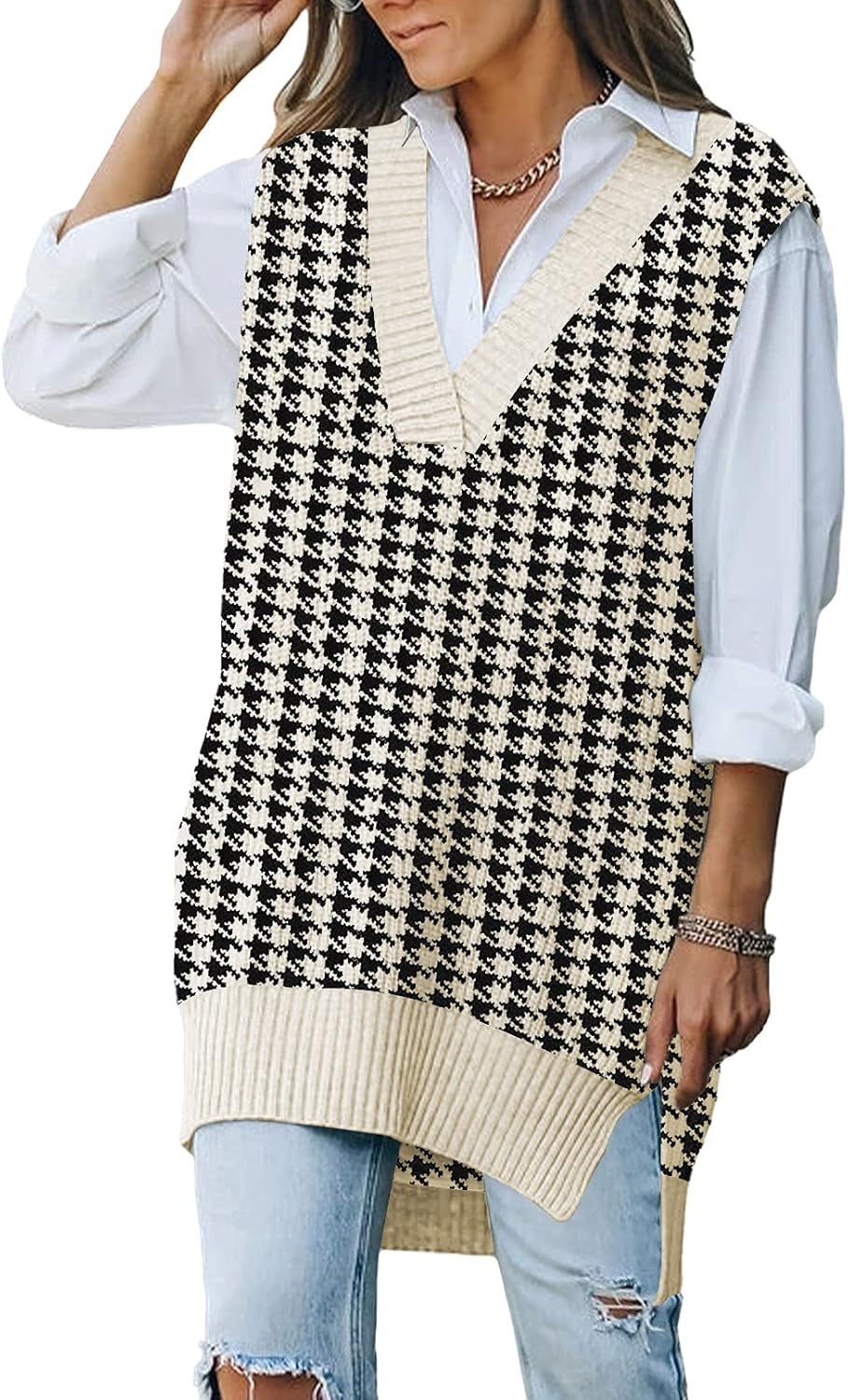 Viottiset Women's Knit Sweater, Special Oversized V Neck Sweater Vest, Unique Tu...