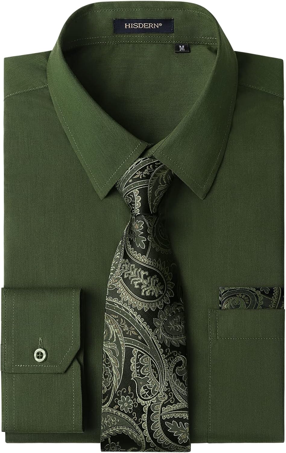 Men's Solid Long Sleeve Dress Shirt, Special Formal Business Shirts with Matchin...