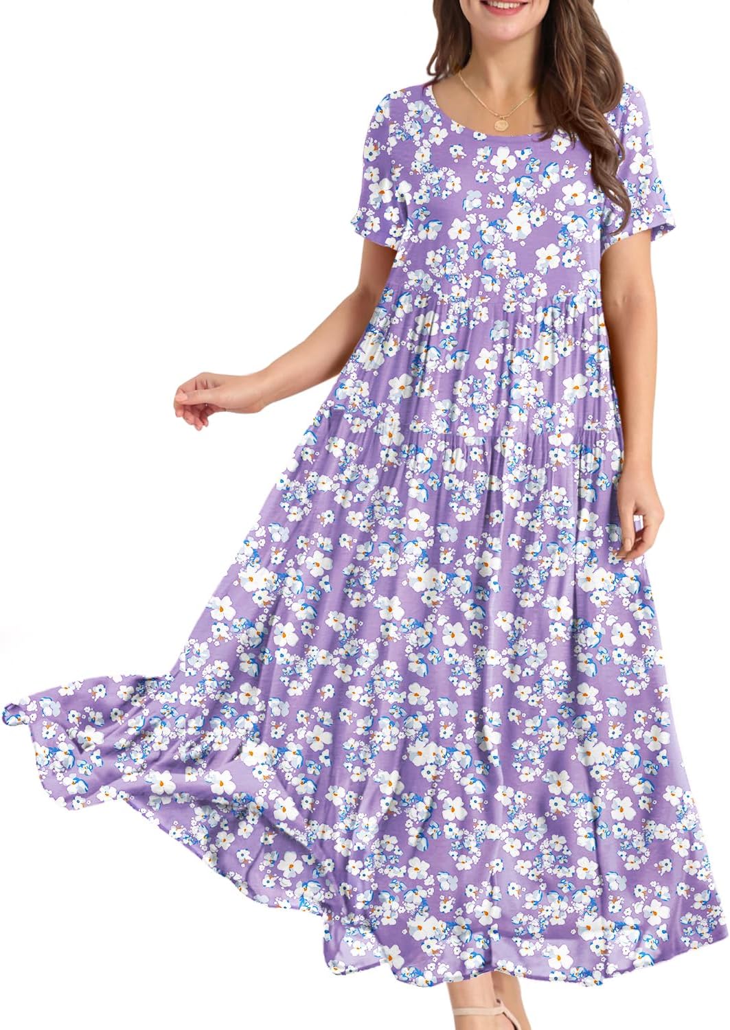 YESNO Women Casual Dress, Special Loose Bohemian Floral Dress with Pockets, Inno...