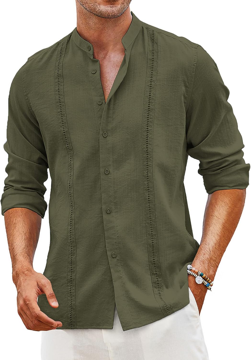 COOFANDY Men's Cuban Shirts, Special Guayabera Long Sleeve Shirts, Innovative Bu...