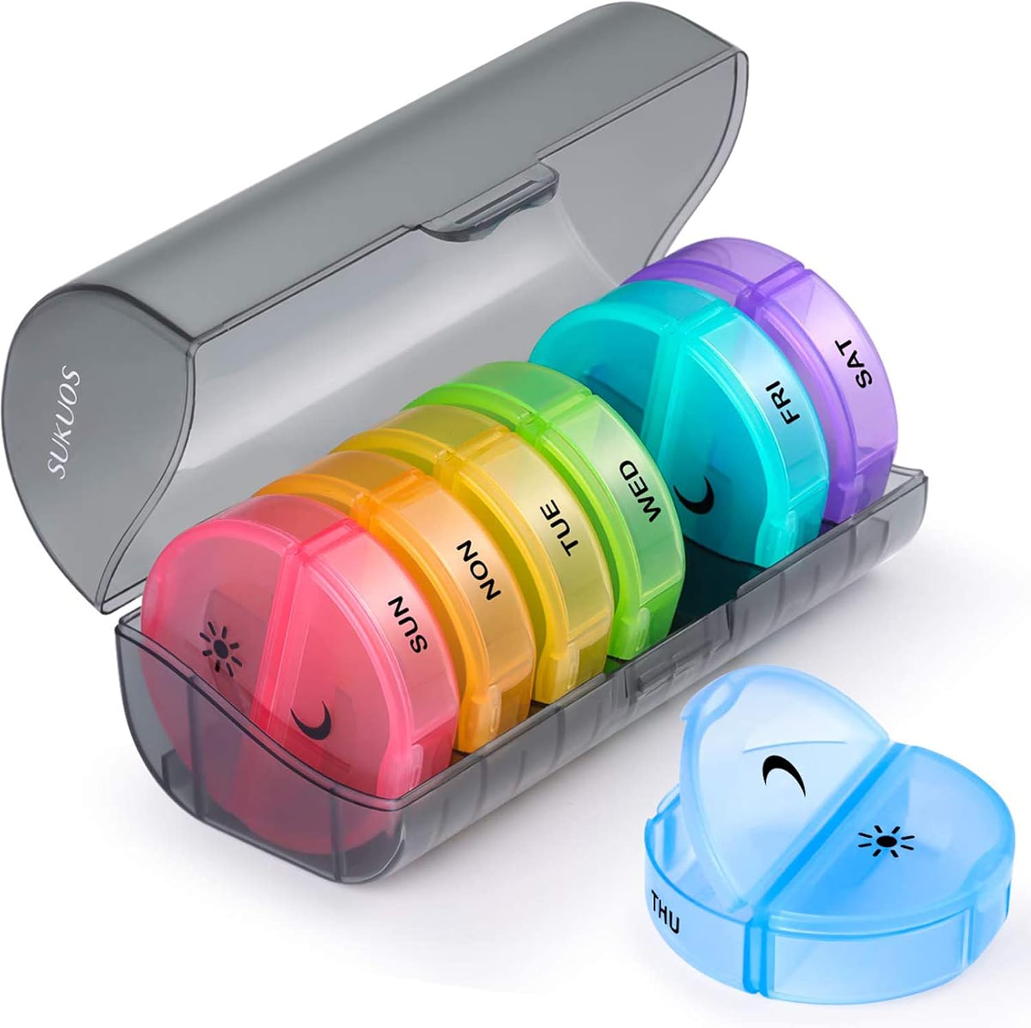 Sukuos Weekly Pill Organizer 7 Day 2 Times a Day, Large Daily Pill Box Easy to O...