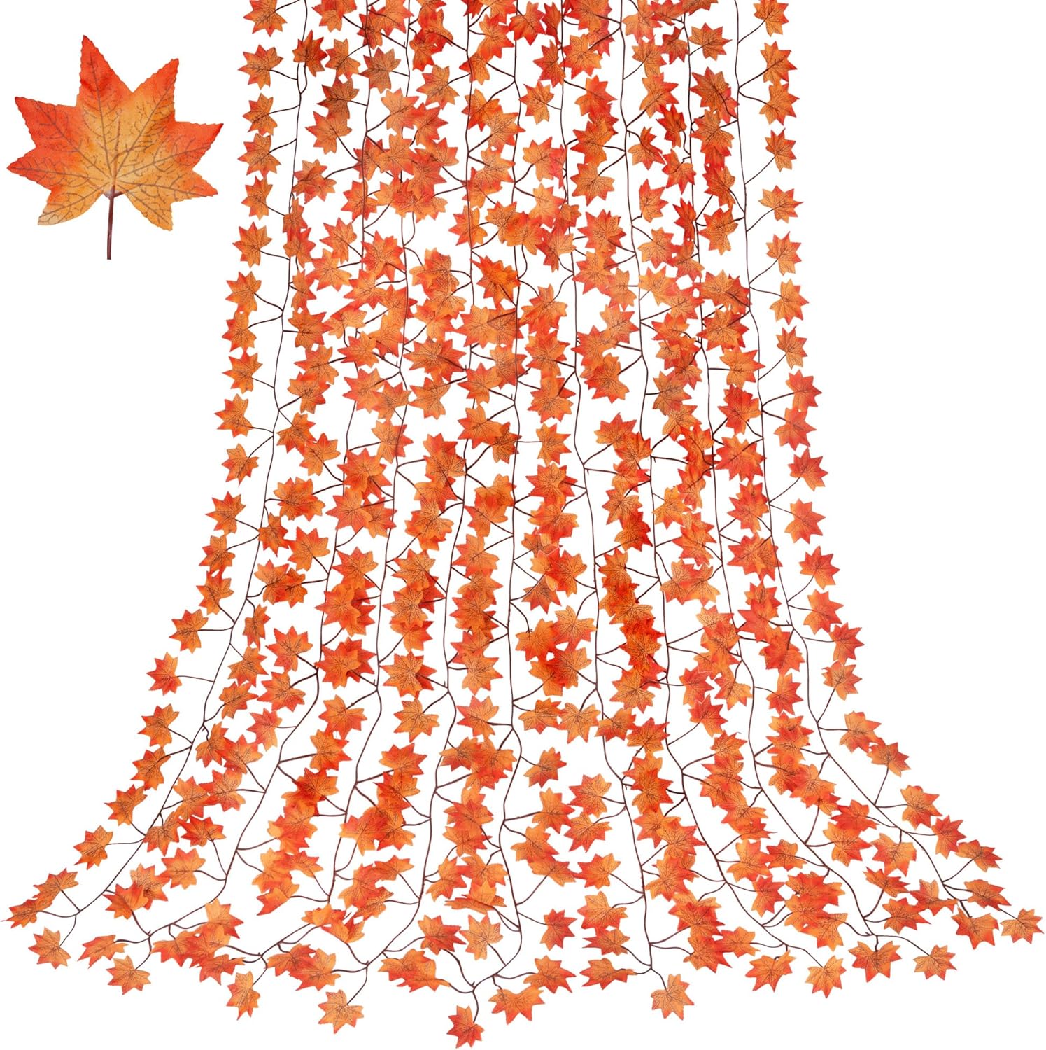 CQURE 14Pcs Autumn Fall Leaf Garland, Maple Leaf Garland Artificial Fall Maple l...