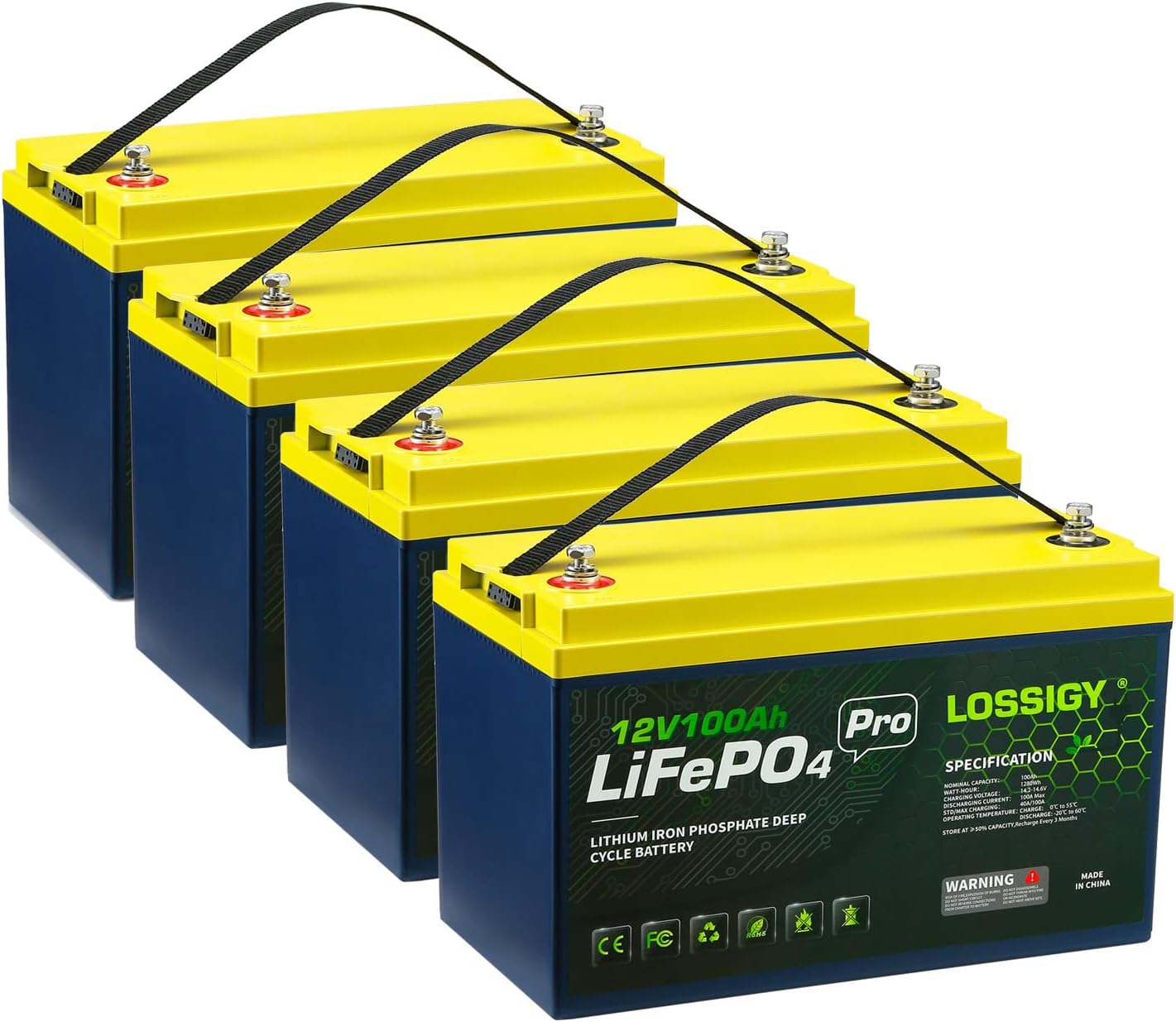 LOSSIGY 12V 100Ah Lifepo4 Lithium Battery, 1280WH with 100A BMS, Perfect for 48V...
