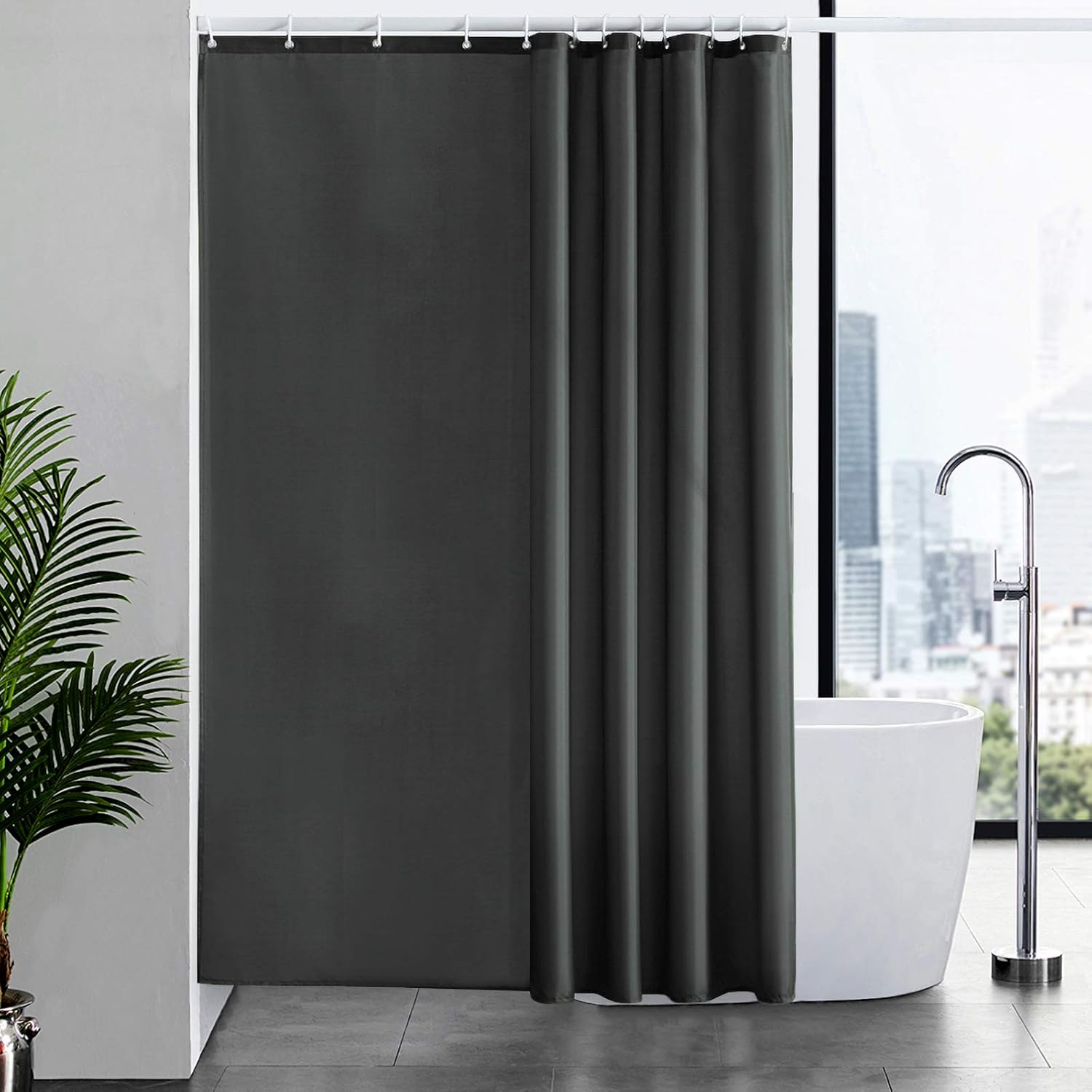 Furlinic Shower Curtain with Hooks Extra Long 100% Polyester Bathroom Shower Cur...