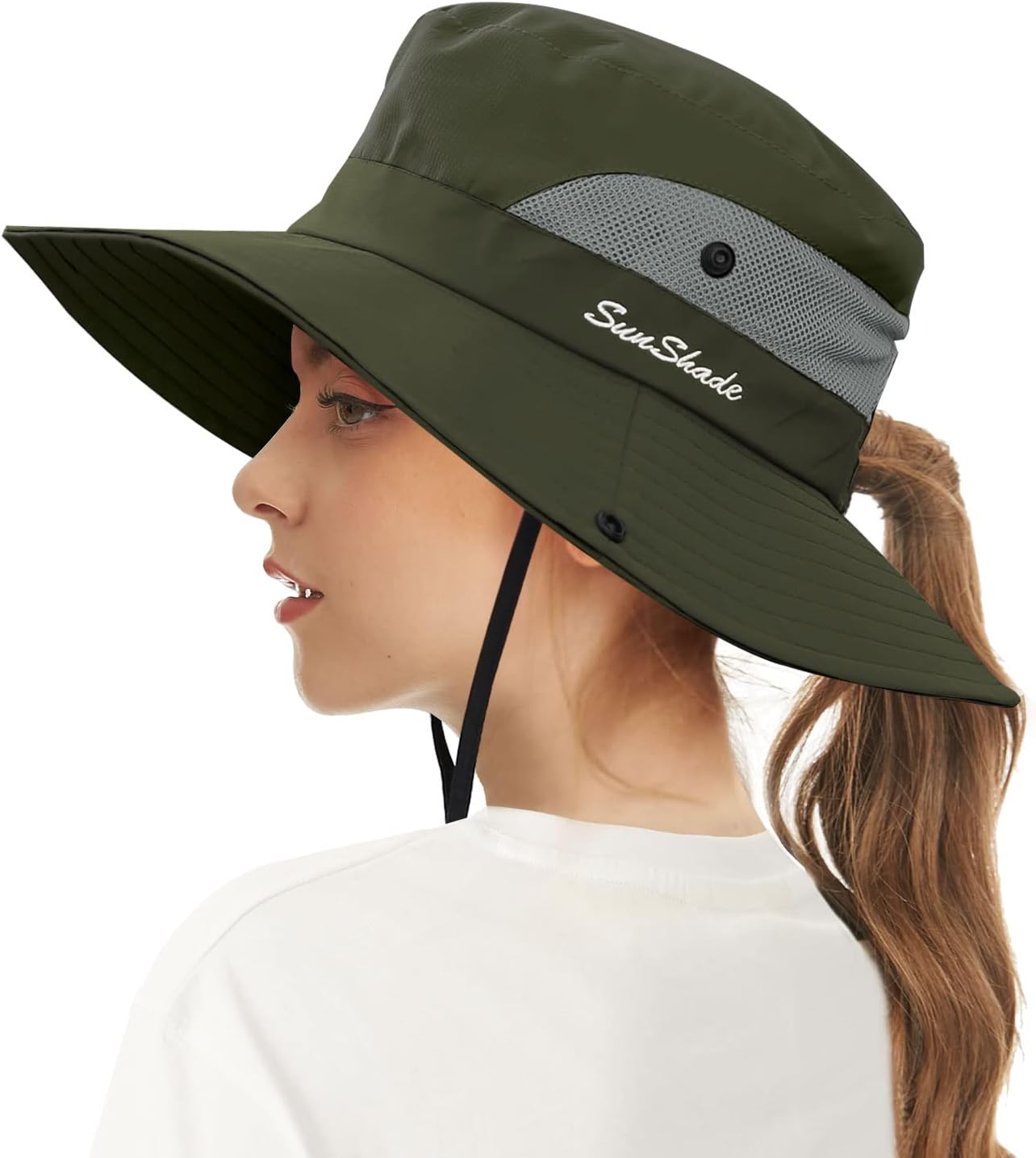 ECOMBOS Womens Sun Hats Wide Brim UV Protection Mesh Foldable Ponytail Bucket Fi...