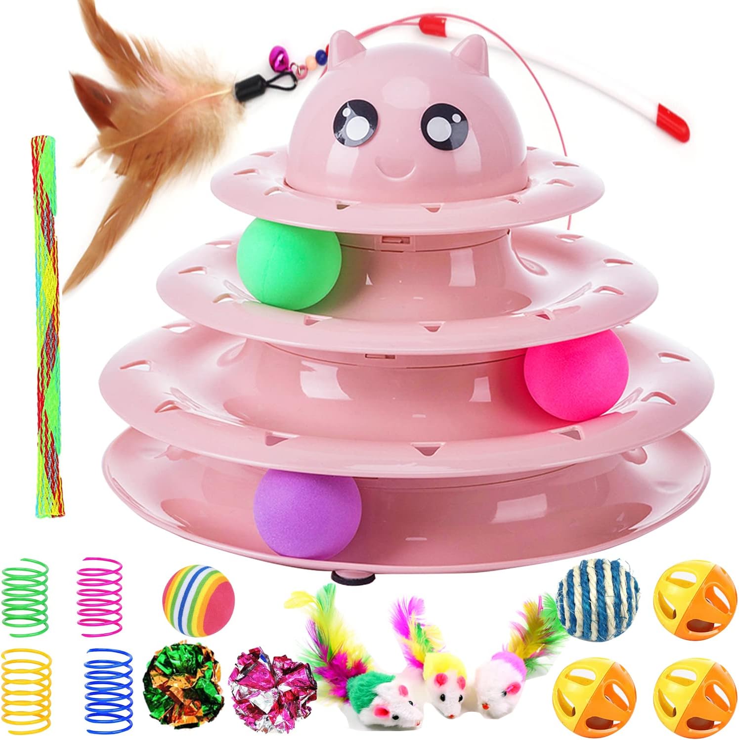 17 Pack Cat Toys Interactive for Indoor Cats Kitten Toy Fun Roller 3 Level Cat T...