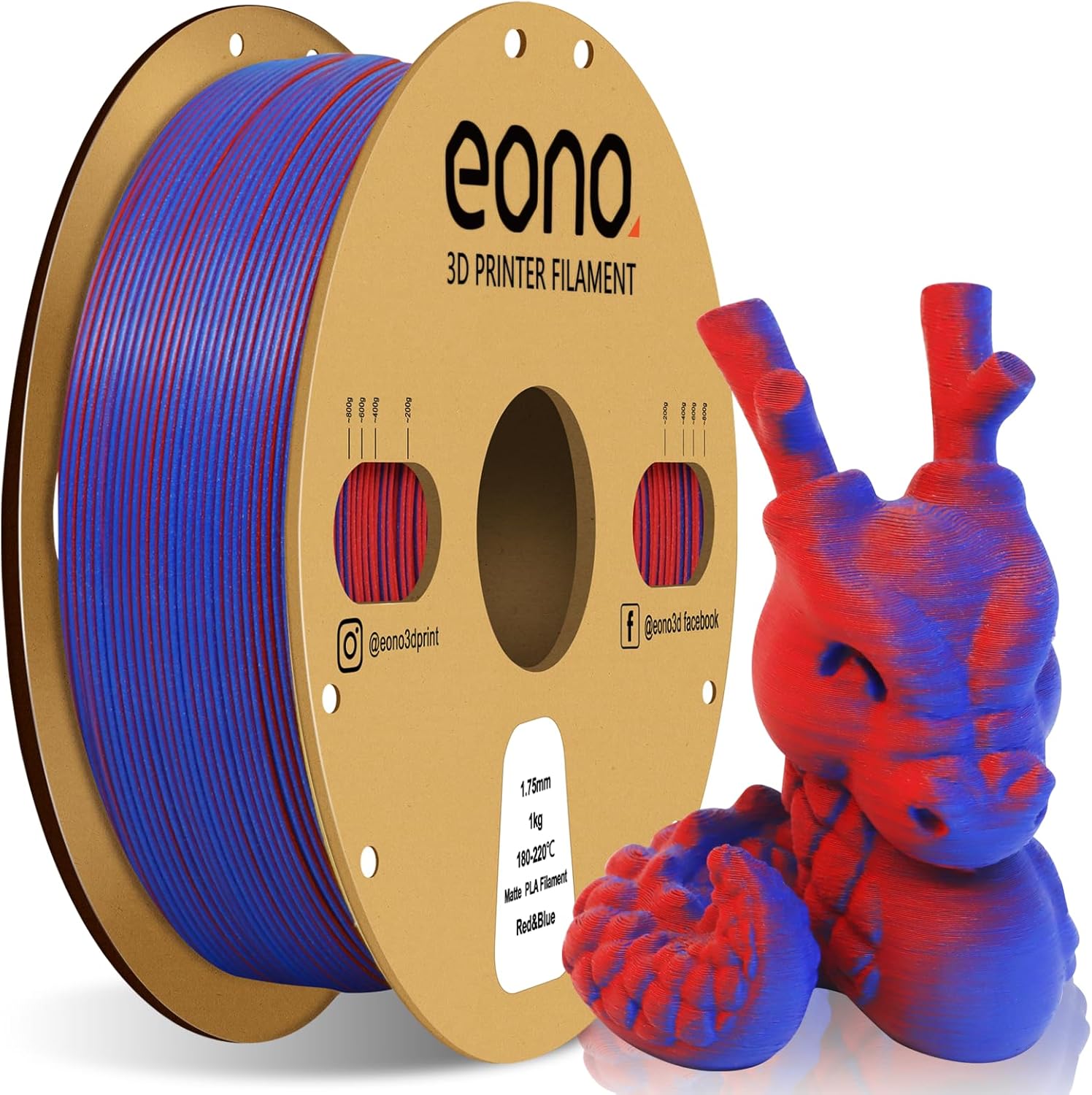 Eono Dual Color Matte PLA Filament 1.75mm Red-Blue, Coextrusion 1.75 PLA 3D Prin...